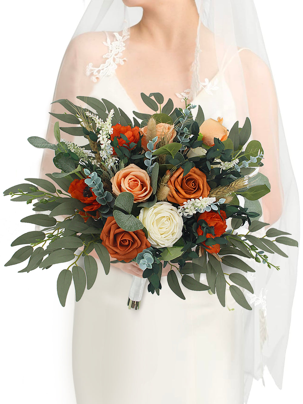 15.7 inch wide Burnt Orange Bridal Bouquet - Rinlong Flower