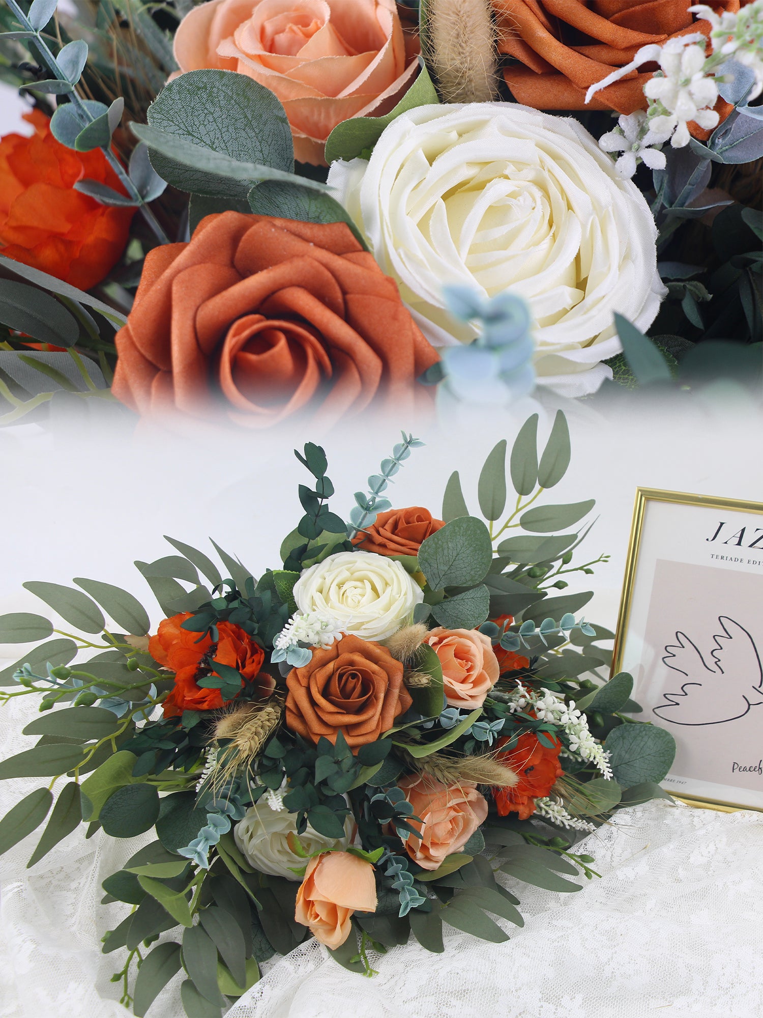 15.7 inch wide Burnt Orange Bridal Bouquet - Rinlong Flower