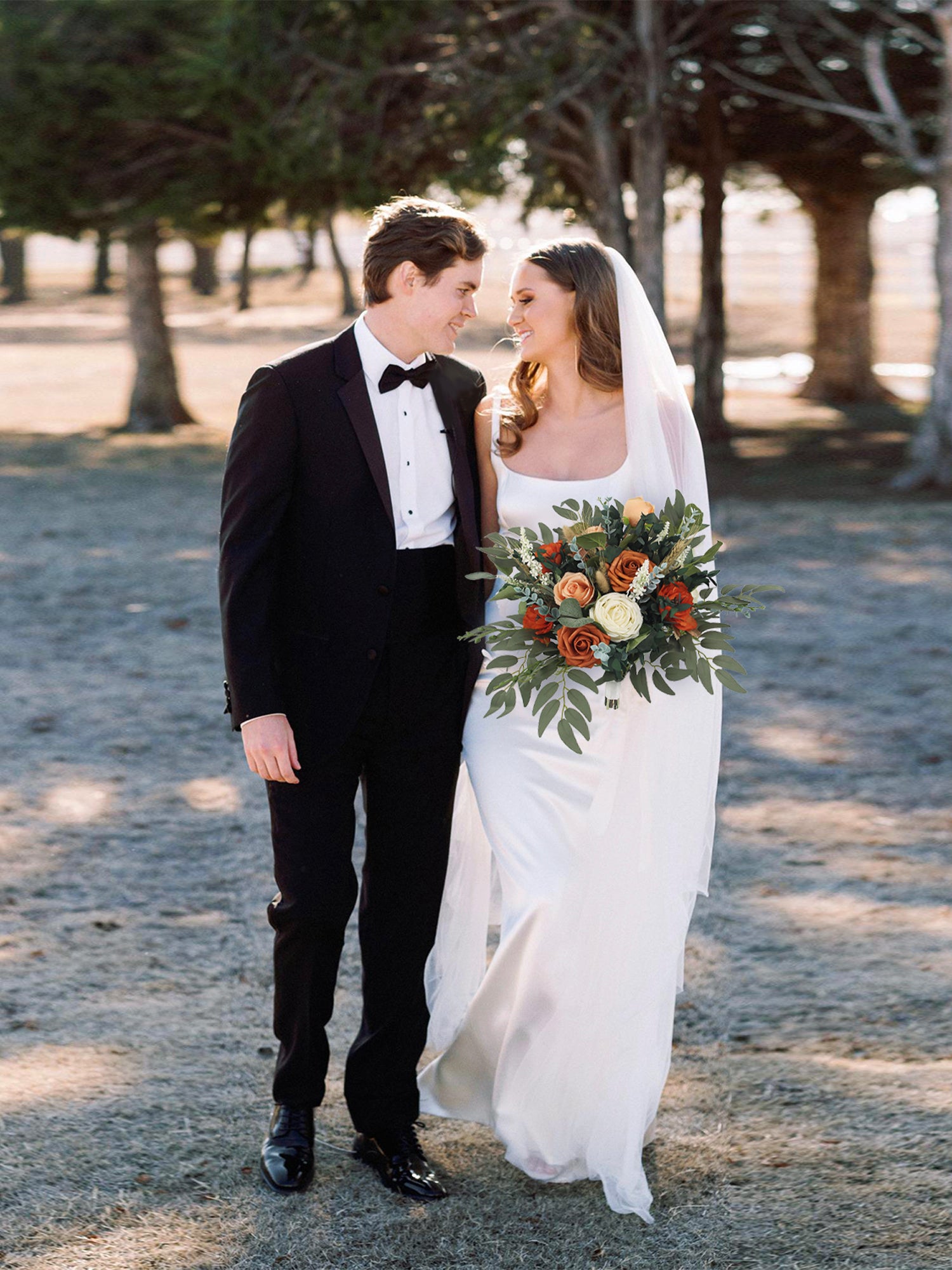 15.7 inch wide Burnt Orange Bridal Bouquet - Rinlong Flower