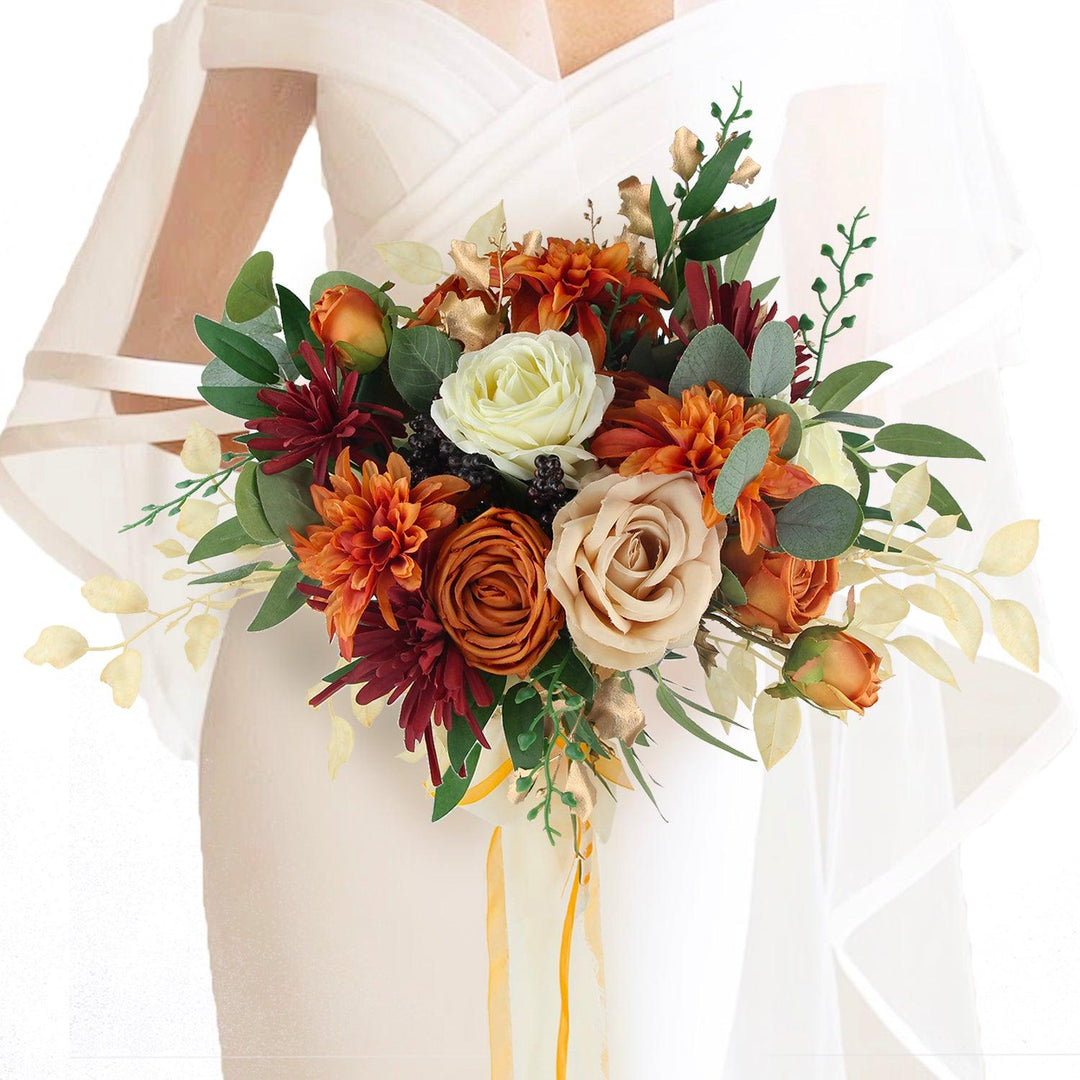 Fall Wedding Bouquets for Bride Burnt Orange Bridal Bouquet for Wedding