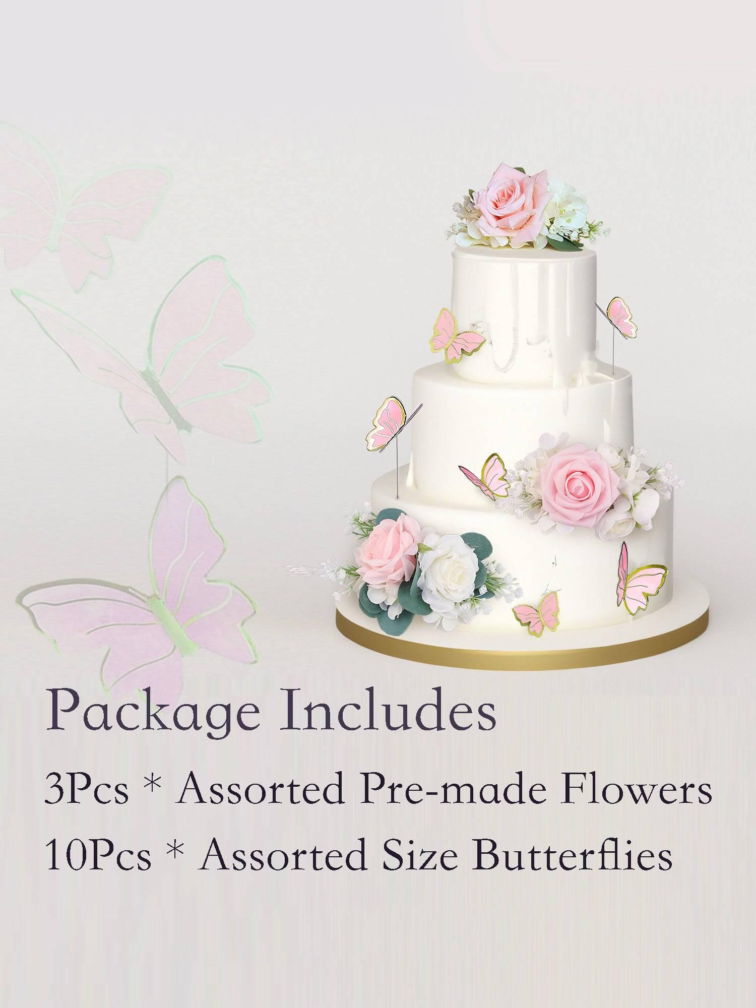 Blush Pink Flowers & Butterfly Cake Decorating Set - Rinlong Flower