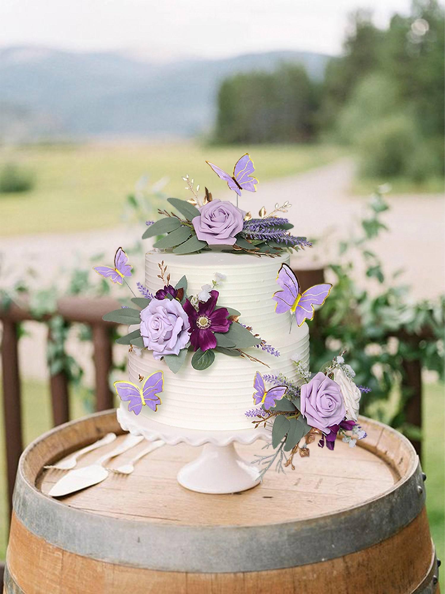 lavender flower cake 2-in-1 Pastel Purple Flowers and Butterfly Cake Decoration Kit