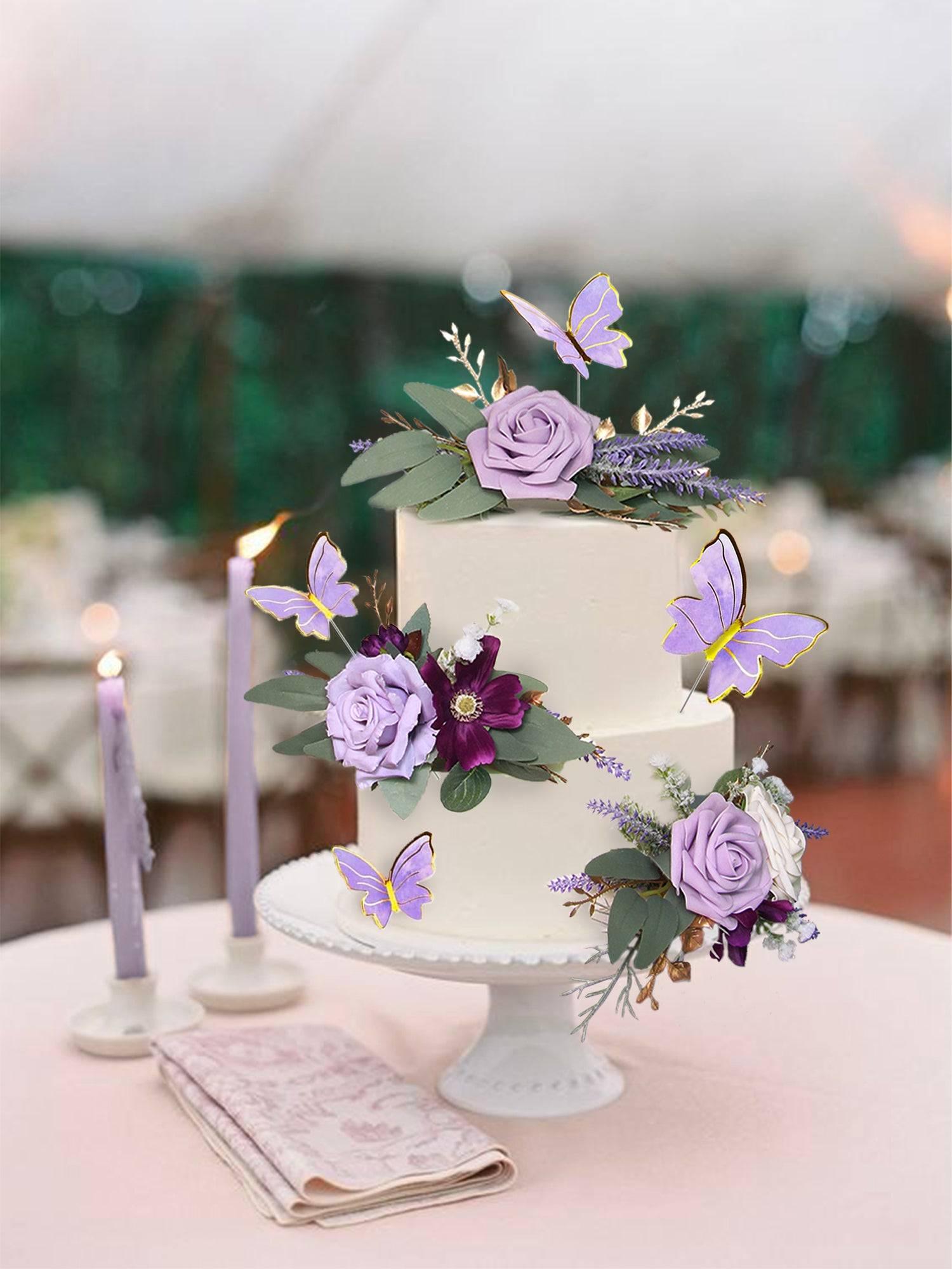 Pastel Purple Flowers & Butterfly Cake Decorating Set - Rinlong Flower