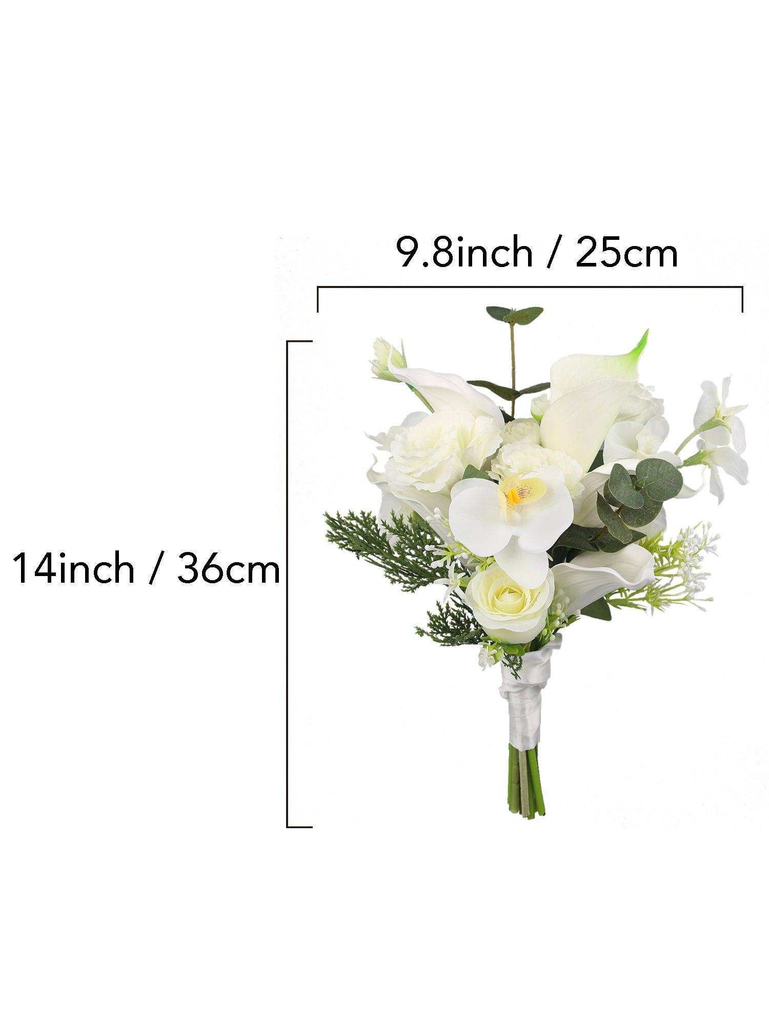 9.8 inch wide White Rose & Orchid Bridal Bouquet - Rinlong Flower