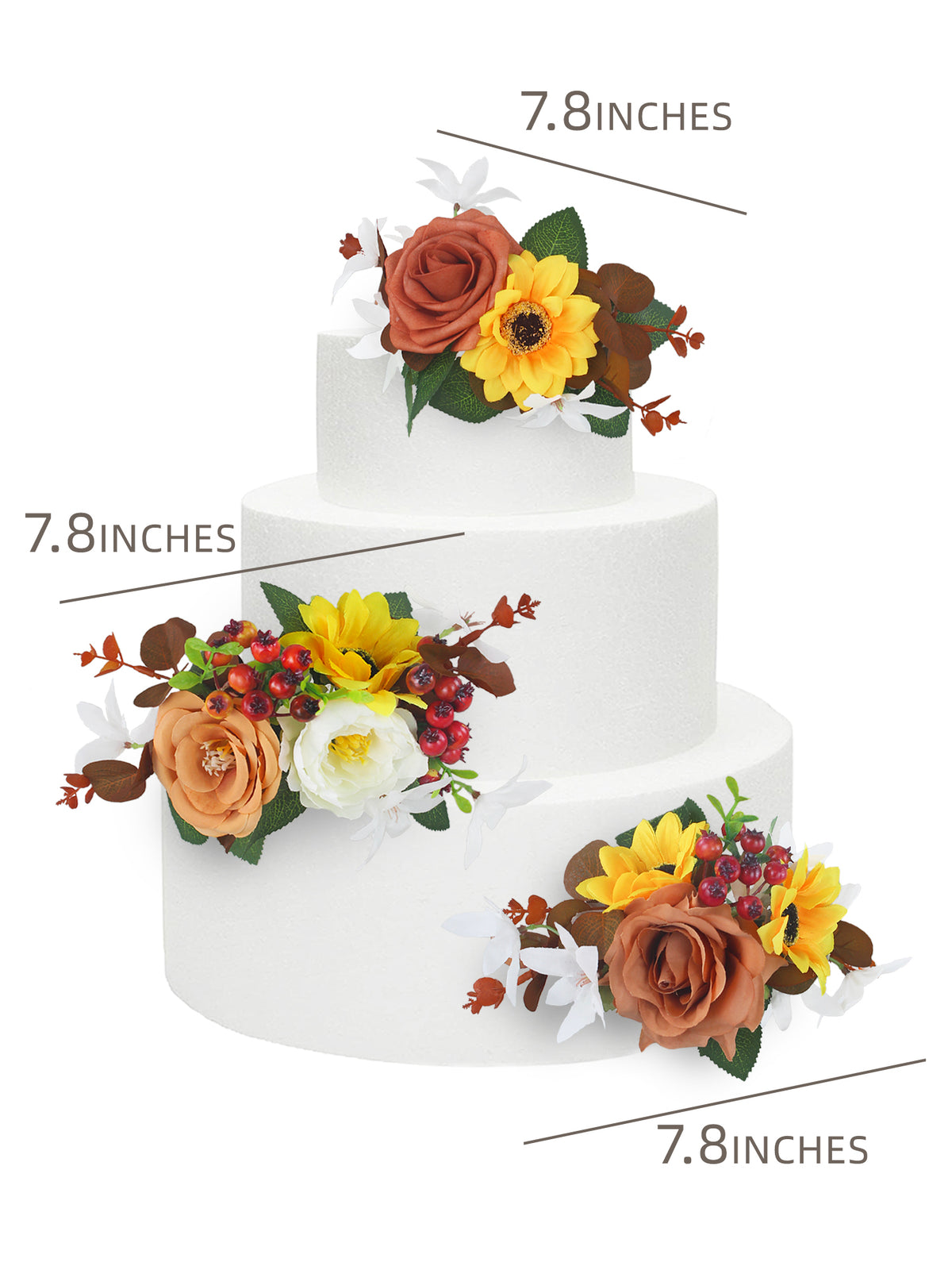 3Pcs Sunflowers & Berries Burnt Orange Cake Flowers Set - Rinlong Flower