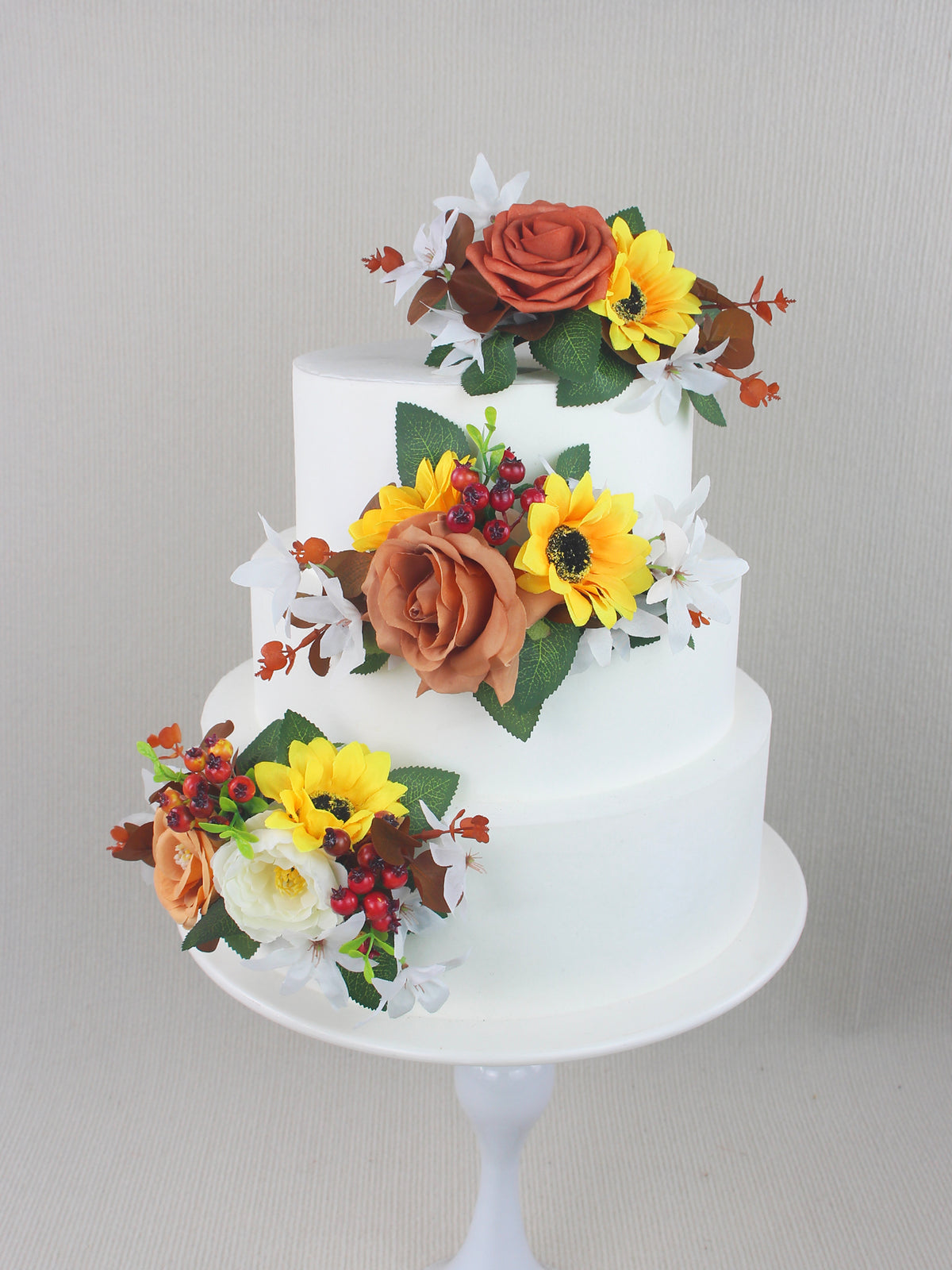 3Pcs Sunflowers & Berries Burnt Orange Cake Flowers Set - Rinlong Flower