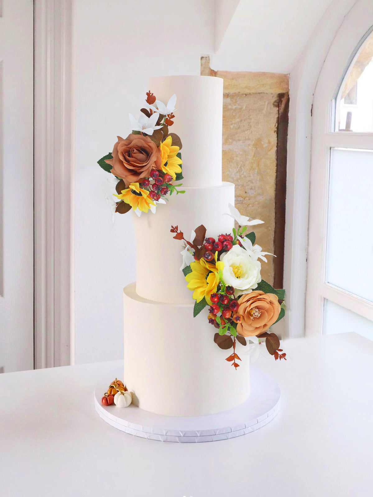 3Pcs Sunflowers & Berries Burnt Orange Cake Flowers Set - Rinlong Flower