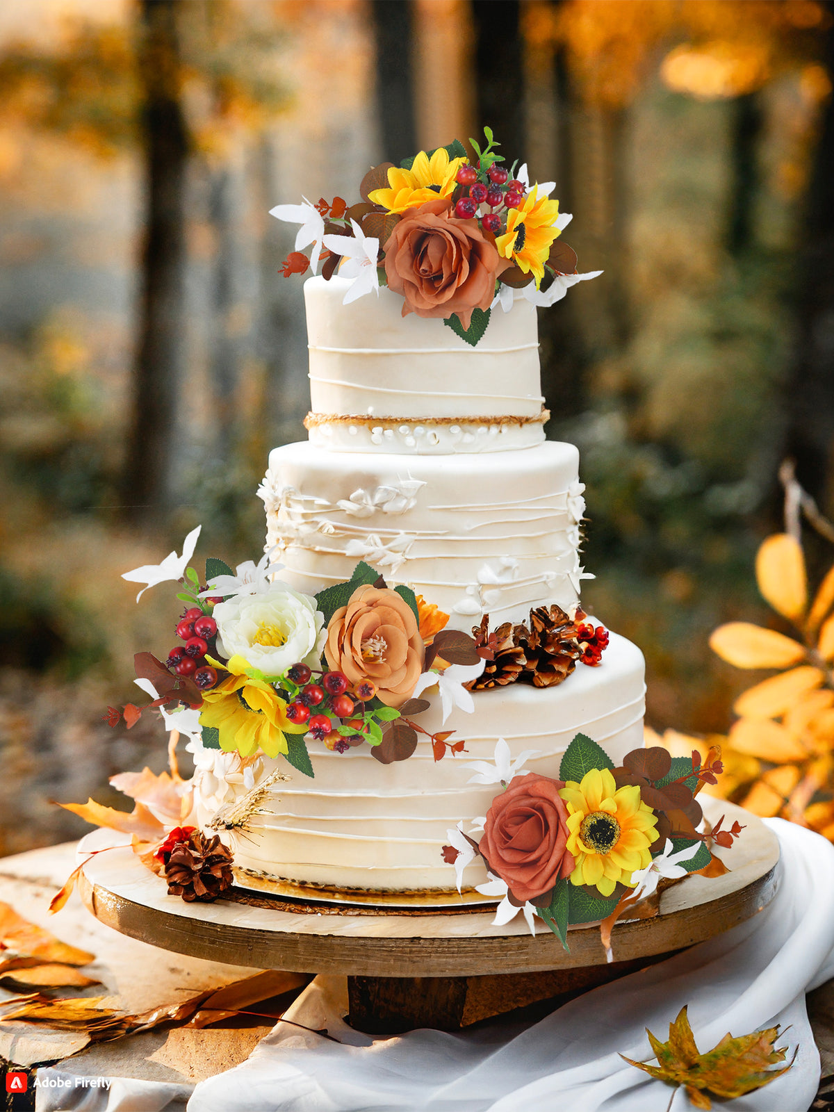 3Pcs Sunflowers & Berries Burnt Orange Cake Flowers Set - Rinlong Flower