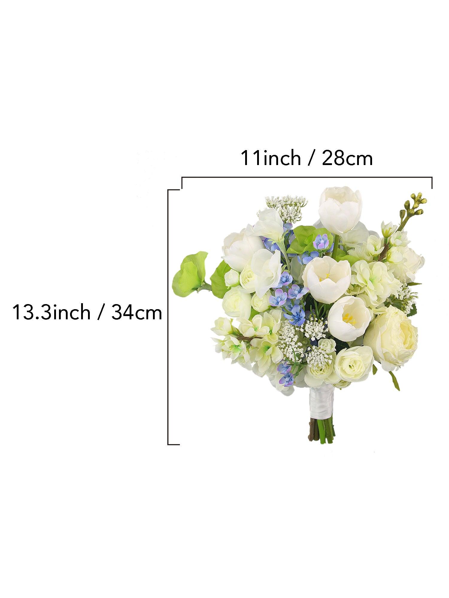 11 inch wide White & Blue Bridal Bouquet
