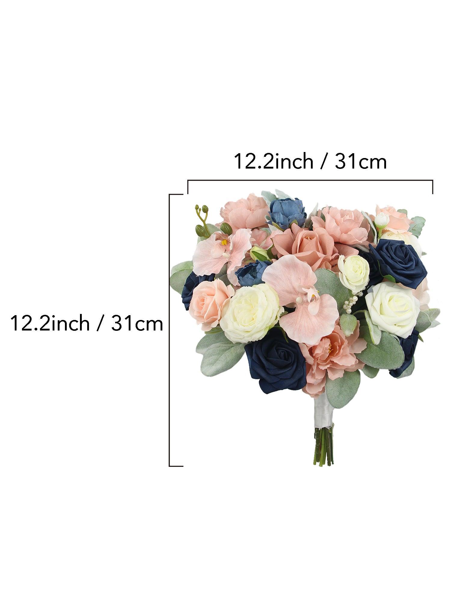 12.2 inch wide Dusty Rose & Navy Blue Bridal Bouquet - Rinlong Flower