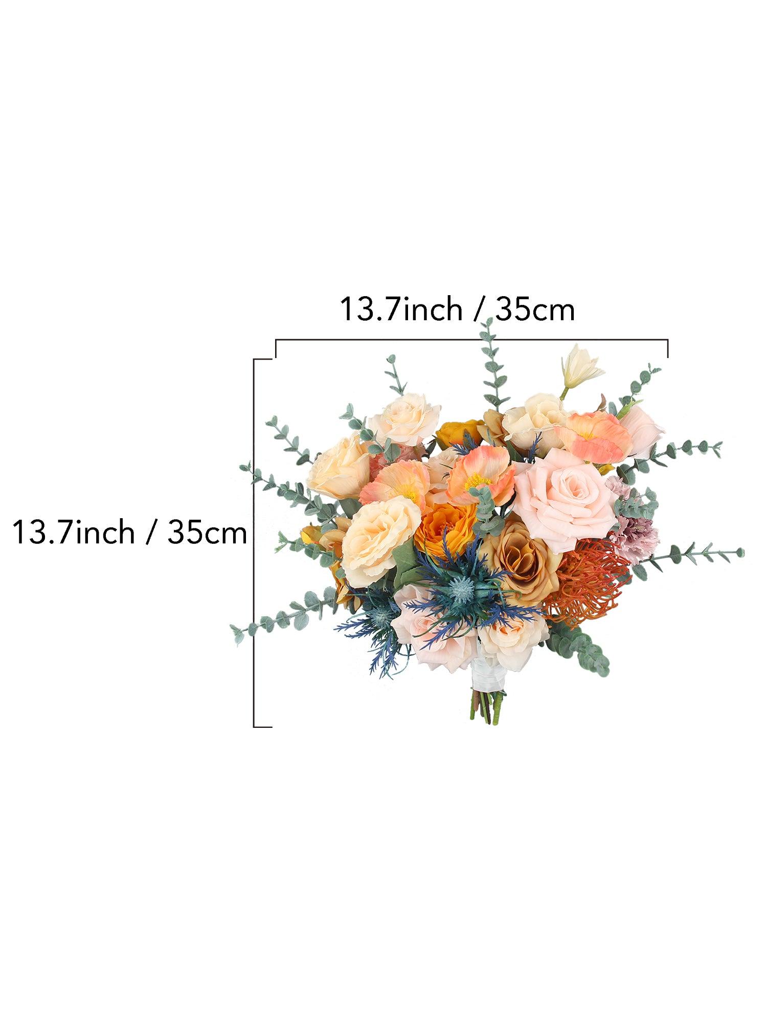 13.7 inch wide Apricot & Blue Bridal Bouquet - Rinlong Flower