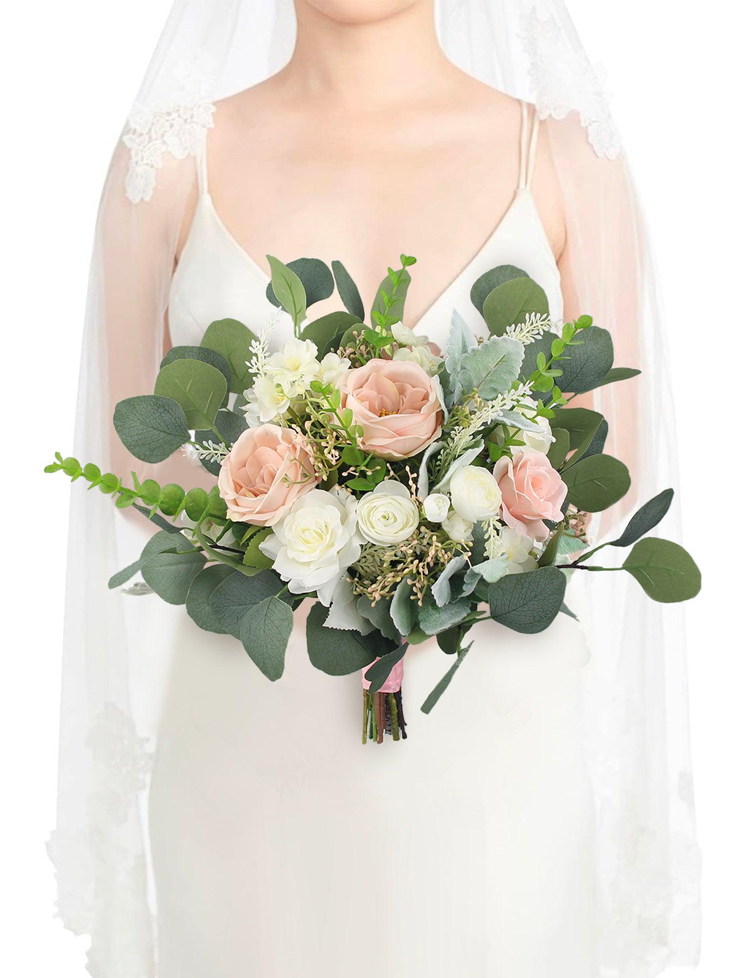 12.6 inch wide Blush Pink & White Bridal Bouquet - Rinlong Flower