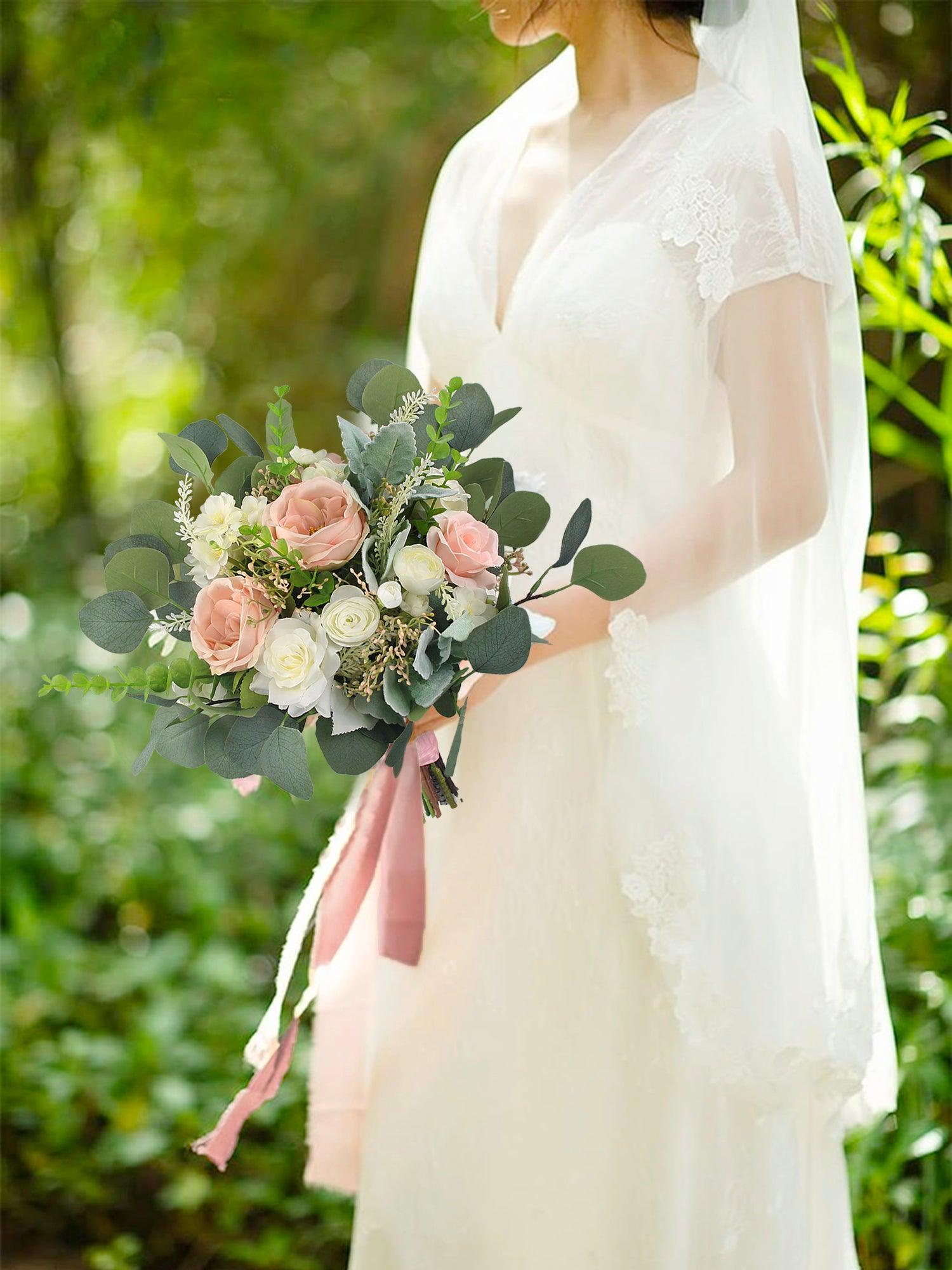 12.6 inch wide Blush Pink & White Bridal Bouquet