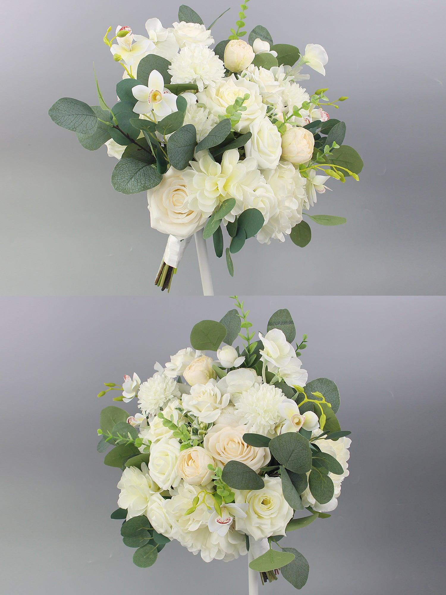 16.5 inch wide Sage Green & White Bridal Bouquet - Rinlong Flower