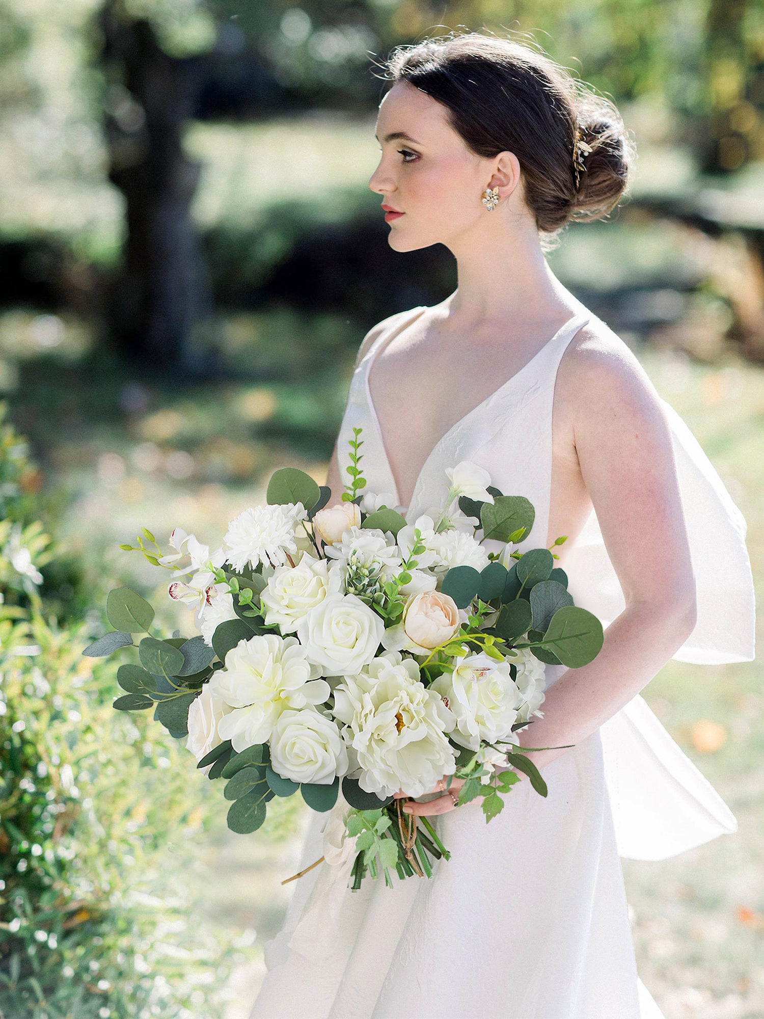16.5 inch wide Sage Green & White Bridal Bouquet