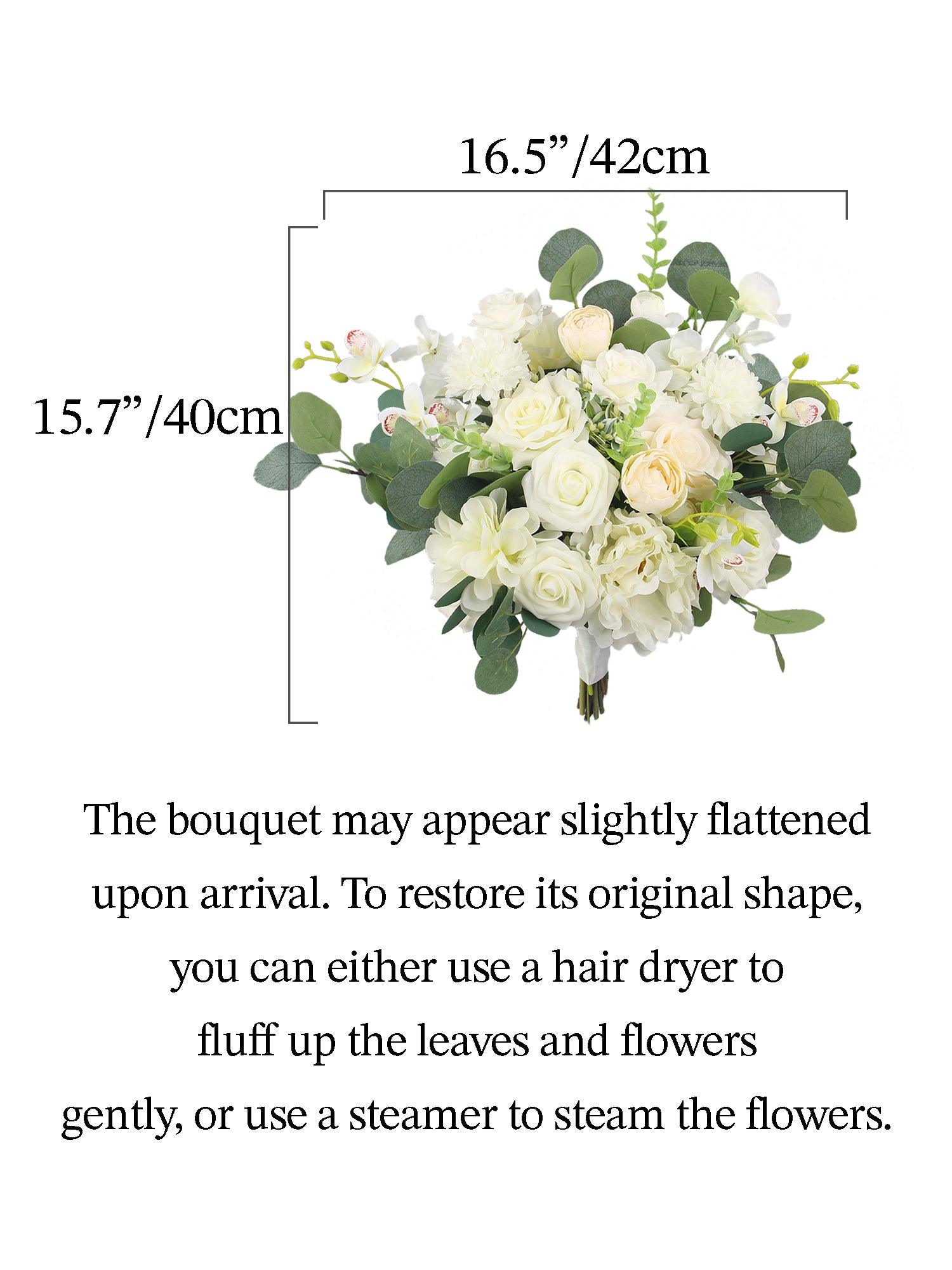 16.5 inch wide Sage Green & White Bridal Bouquet - Rinlong Flower