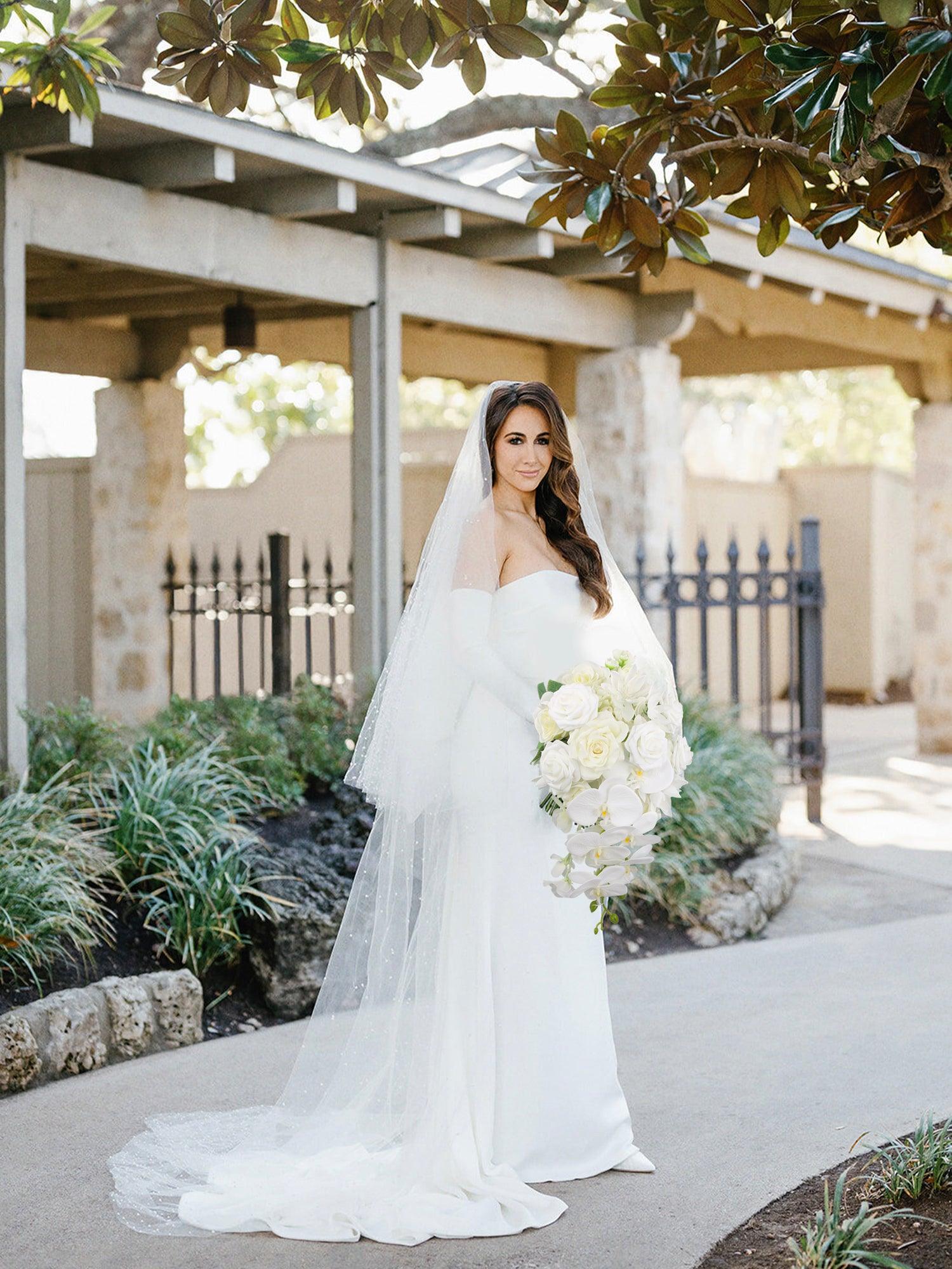 11 inch wide Pure White Cascading Bridal Bouquet - Rinlong Flower