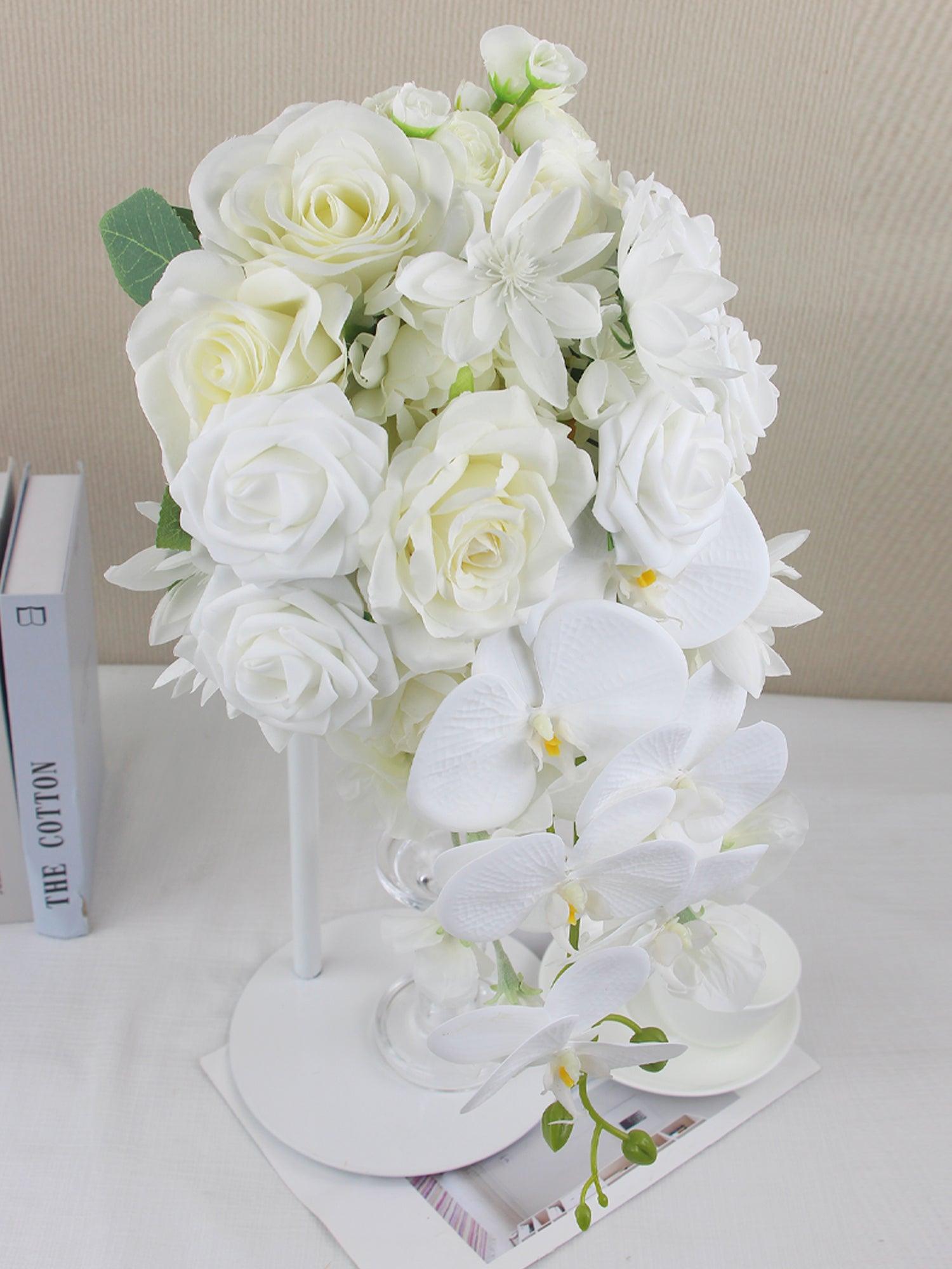 11 inch wide Pure White Cascading Bridal Bouquet - Rinlong Flower