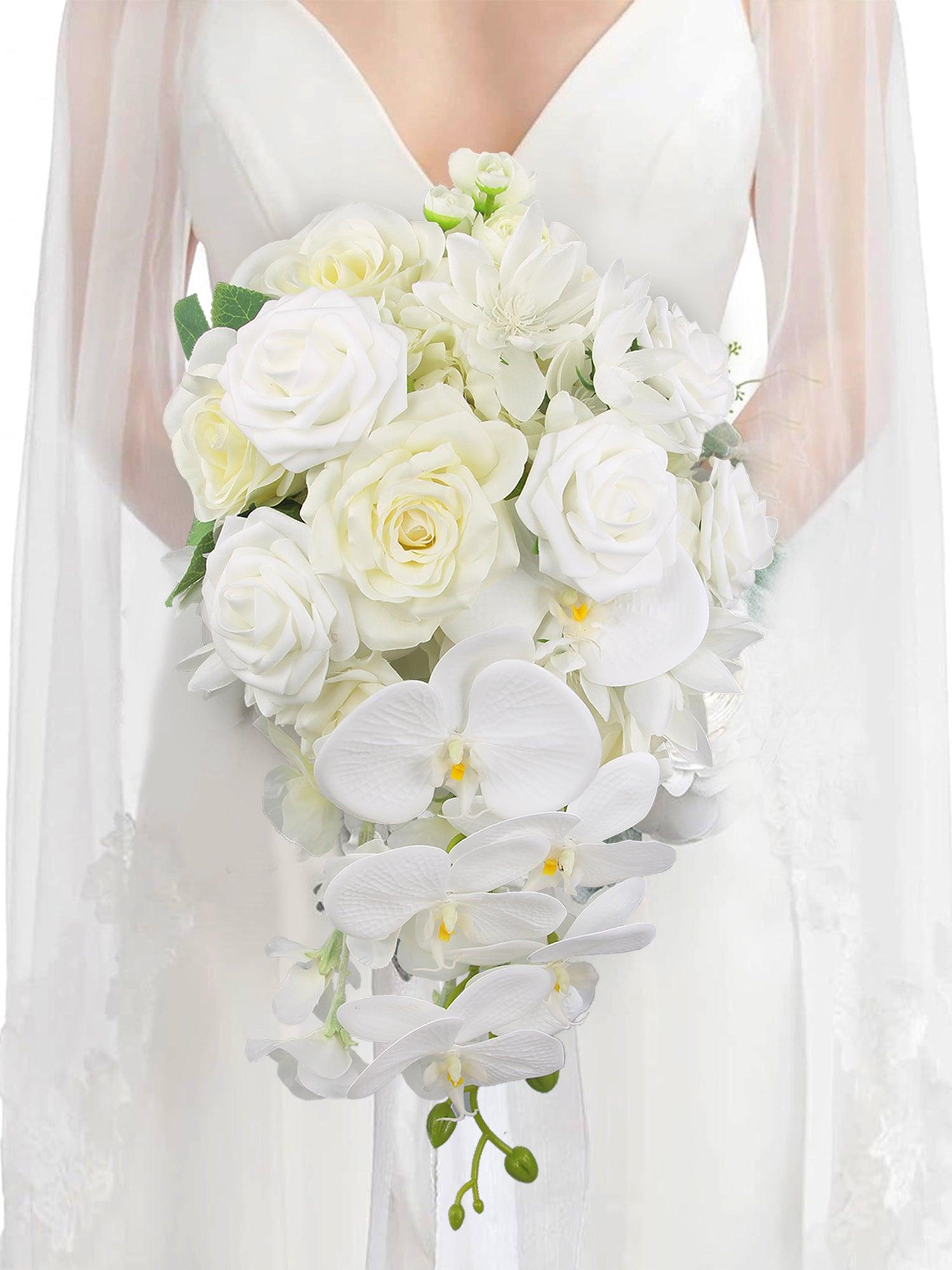 11 inch wide Pure White Cascading Bridal Bouquet - Rinlong Flower