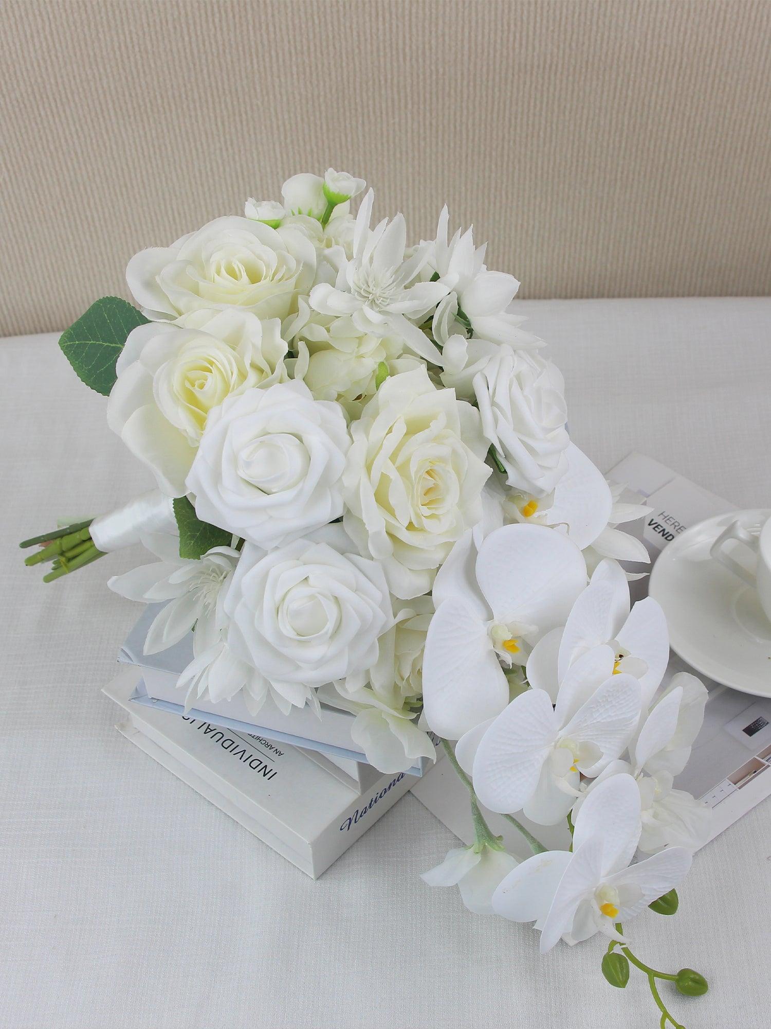 11 inch wide Pure White Cascading Bridal Bouquet - Rinlong Flower