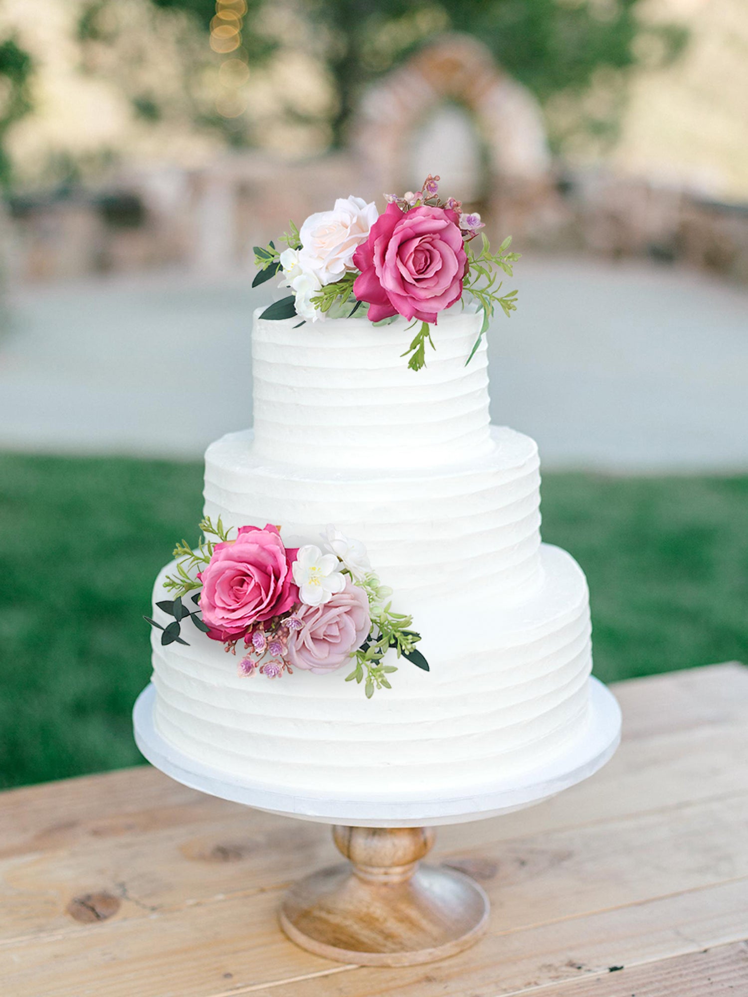 2Pcs Berry Pink Rose Cake Flowers Set
