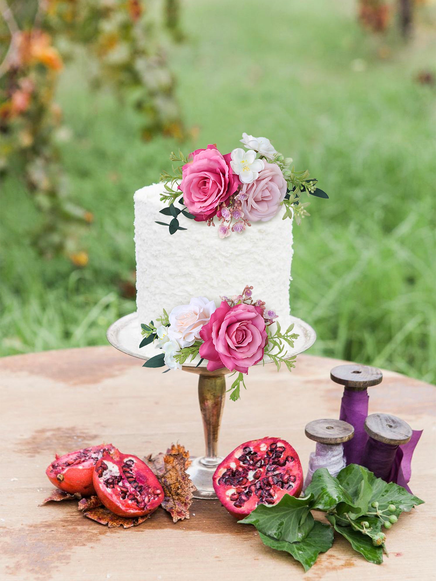 2Pcs Berry Pink Cake Topper Flowers Set - Rinlong Flower