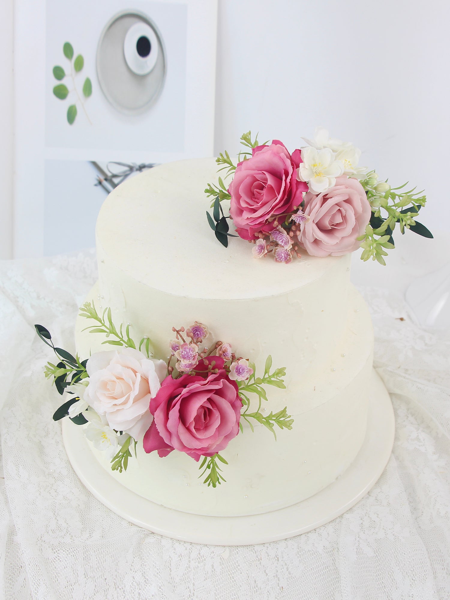 2Pcs Berry Pink Cake Topper Flowers Set - Rinlong Flower