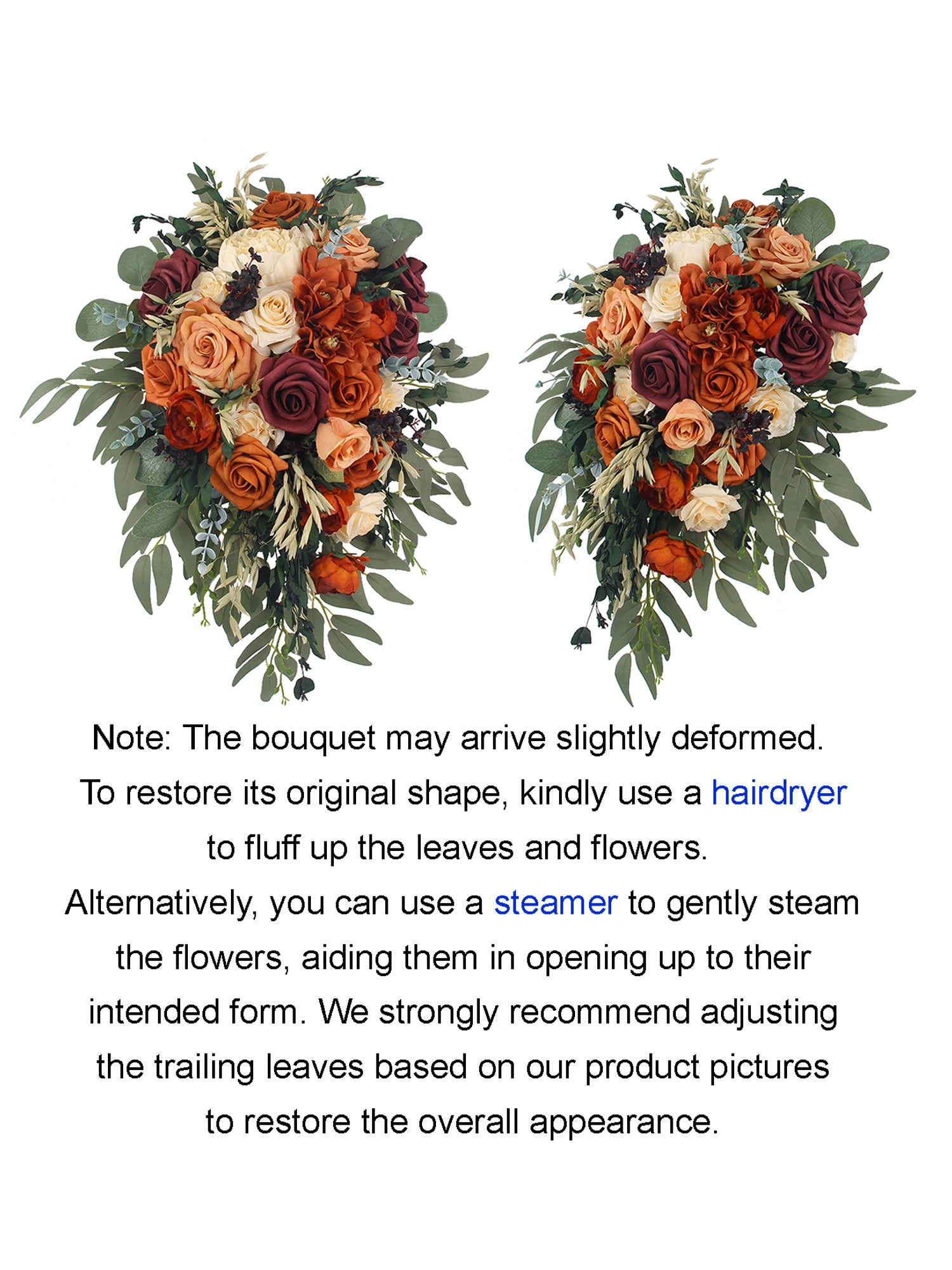 13.7 inch wide Terracotta Cascading Bridal Bouquet - Rinlong Flower