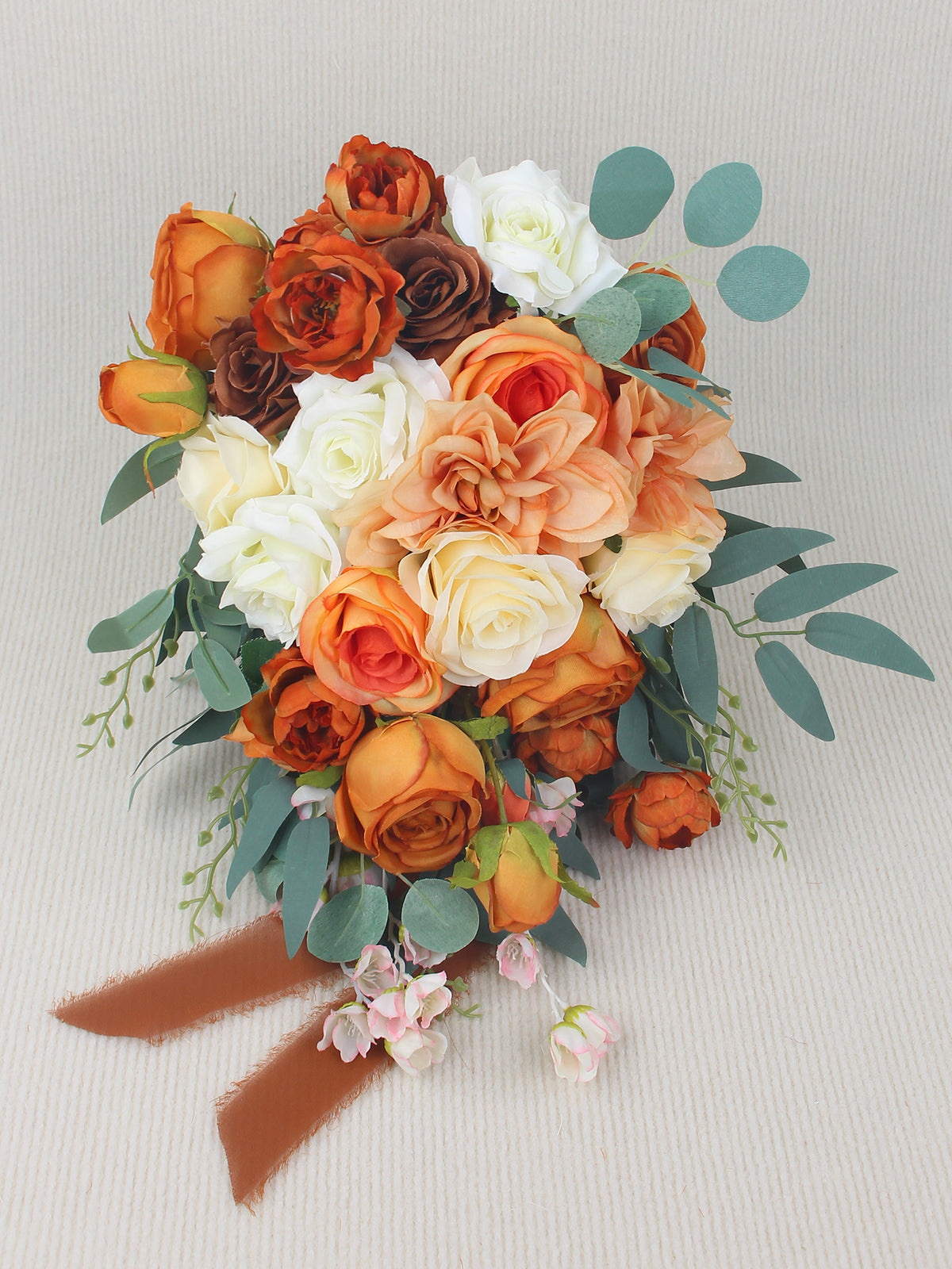 11.8 inch wide Burnt Orange Cascading Bridal Bouquet - Rinlong Flower