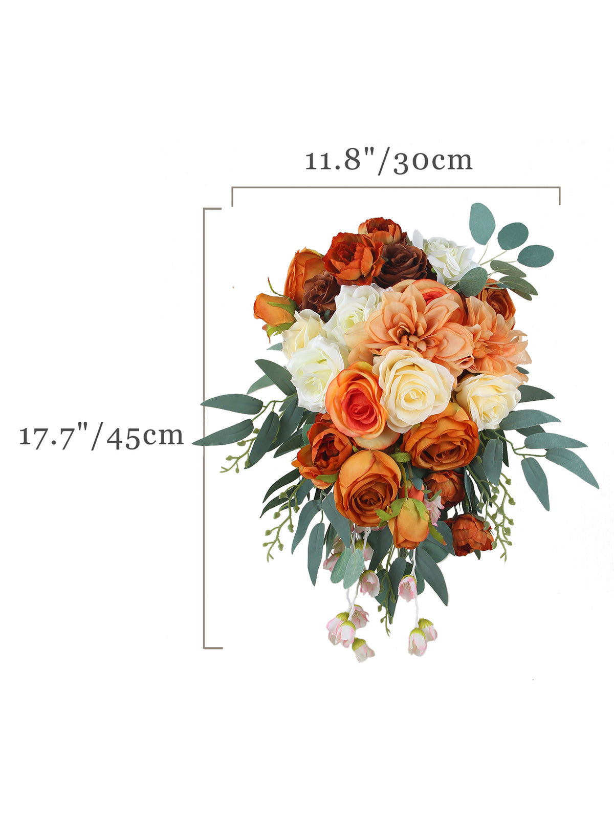 11.8 inch wide Burnt Orange Cascading Bridal Bouquet - Rinlong Flower