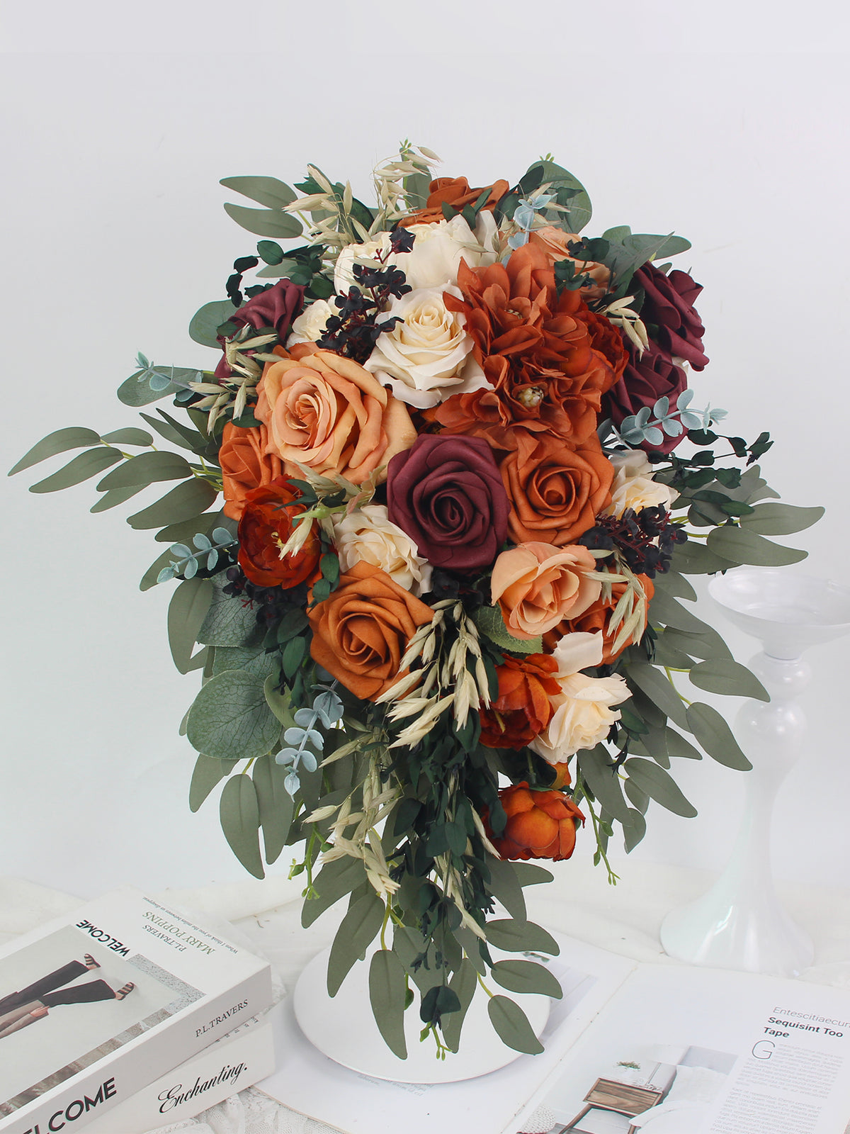 13.7 inch wide Terracotta Cascading Bridal Bouquet - Rinlong Flower
