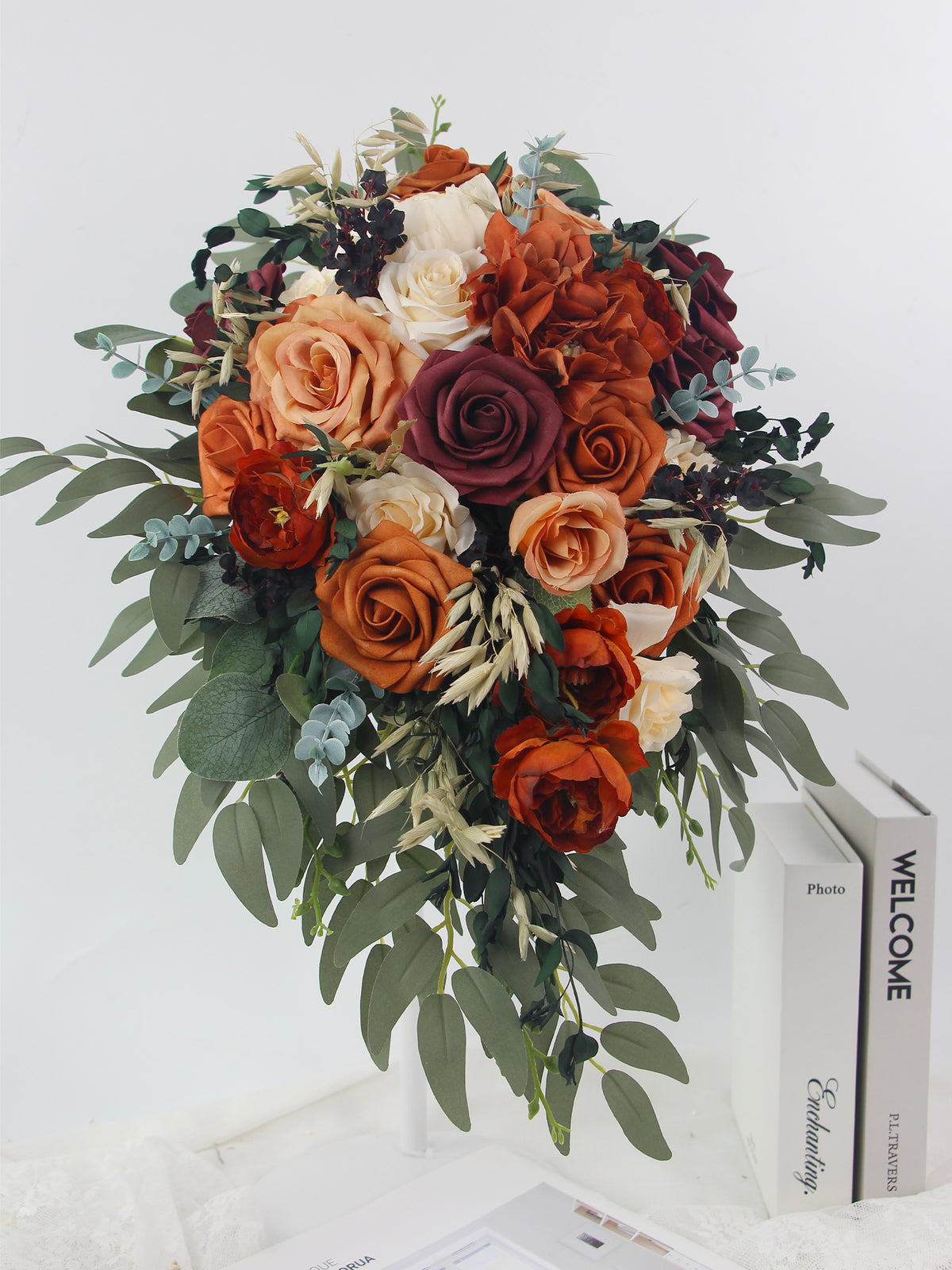 13.7 inch wide Terracotta Cascading Bridal Bouquet - Rinlong Flower