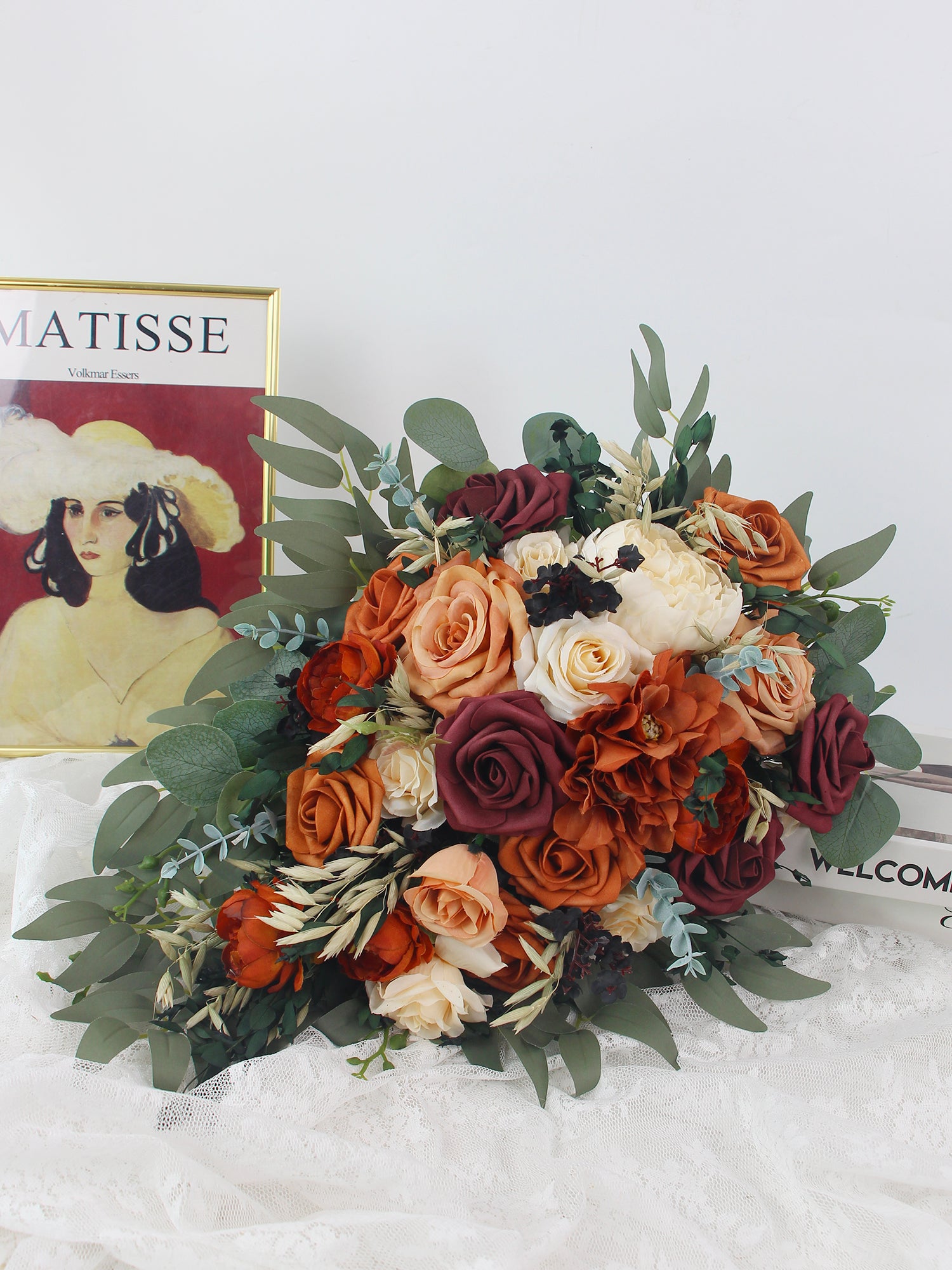 13.7 inch wide Terracotta Cascading Bridal Bouquet