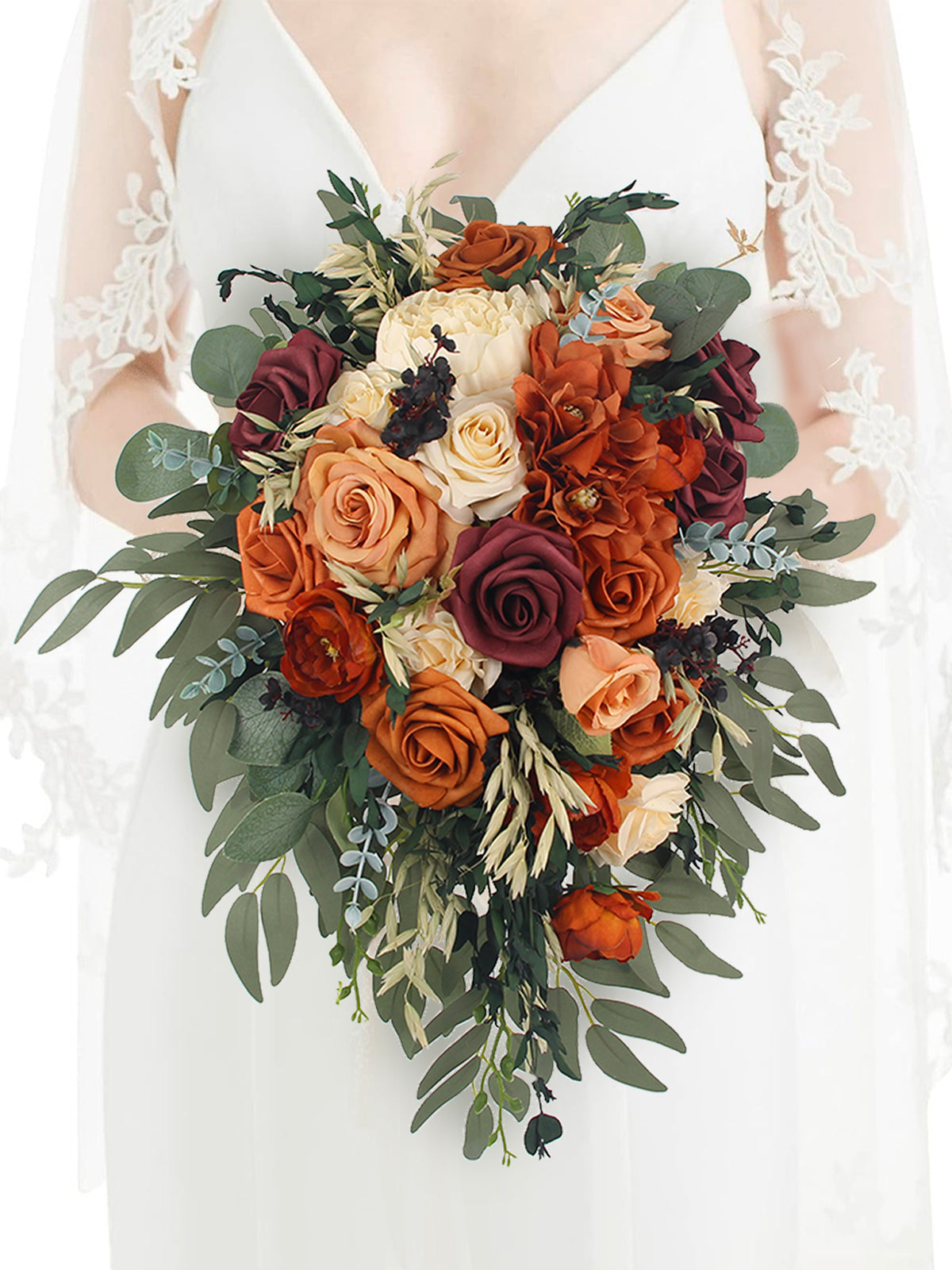 13.7 inch wide Terracotta Cascading Bridal Bouquet - Rinlong Flower