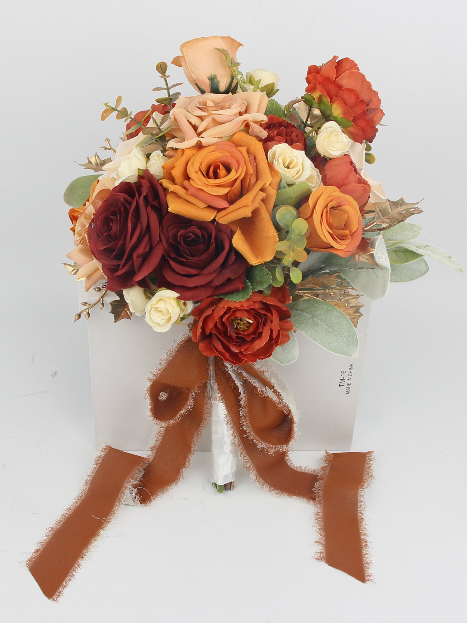 9 inch wide Burnt Orange Rounded Bridal Bouquet - Rinlong Flower