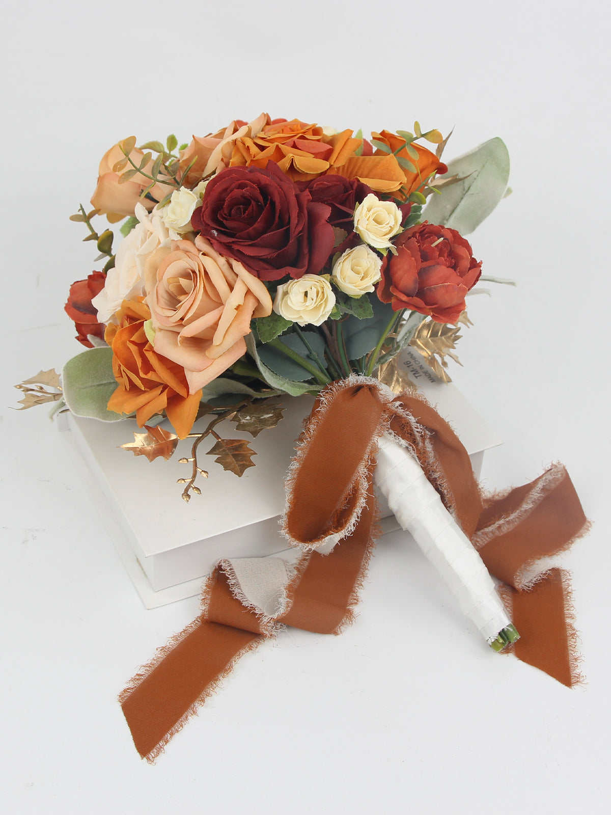 9 inch wide Burnt Orange Rounded Bridal Bouquet - Rinlong Flower