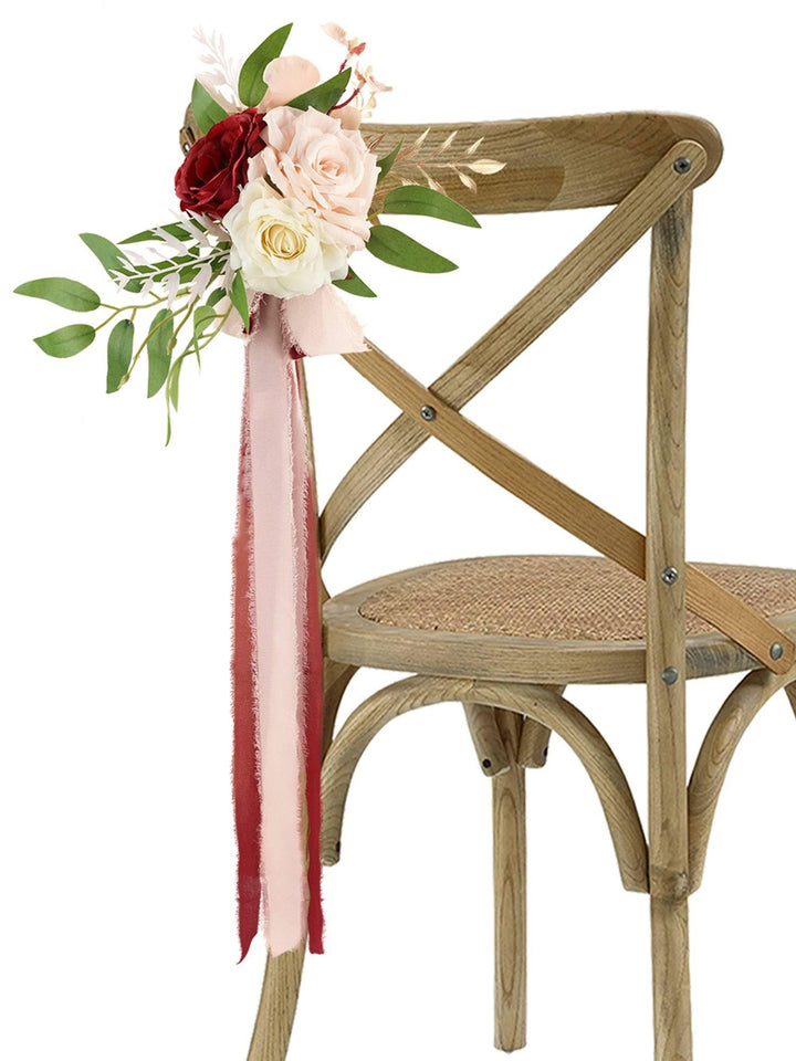 6Pcs Burgundy Blush Flowers Chair Decor - Rinlong Flower