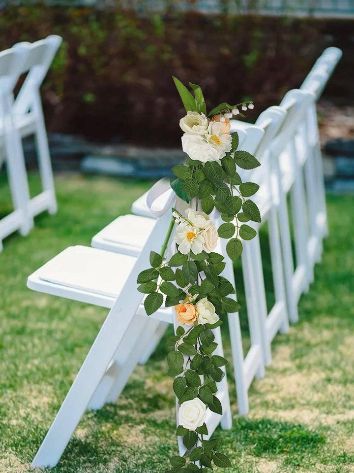 6Pcs Green & White Aisle Chair Flower Decor - Rinlong Flower
