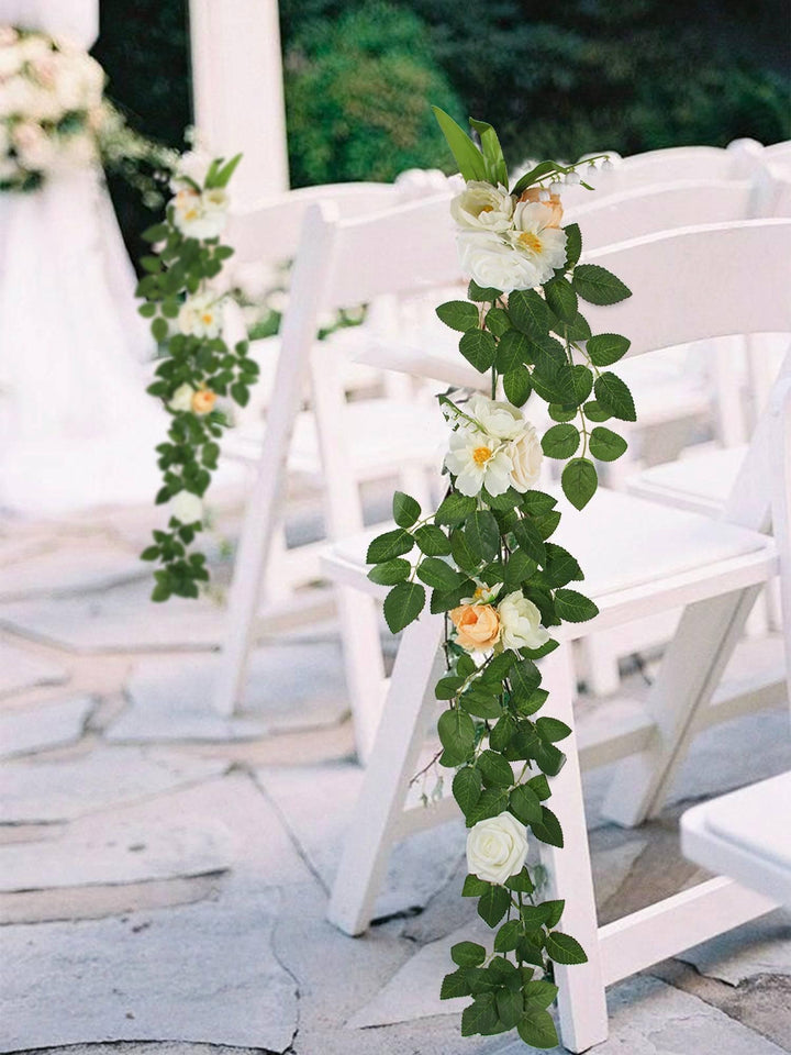 6Pcs Green & White Aisle Chair Flower Decor - Rinlong Flower