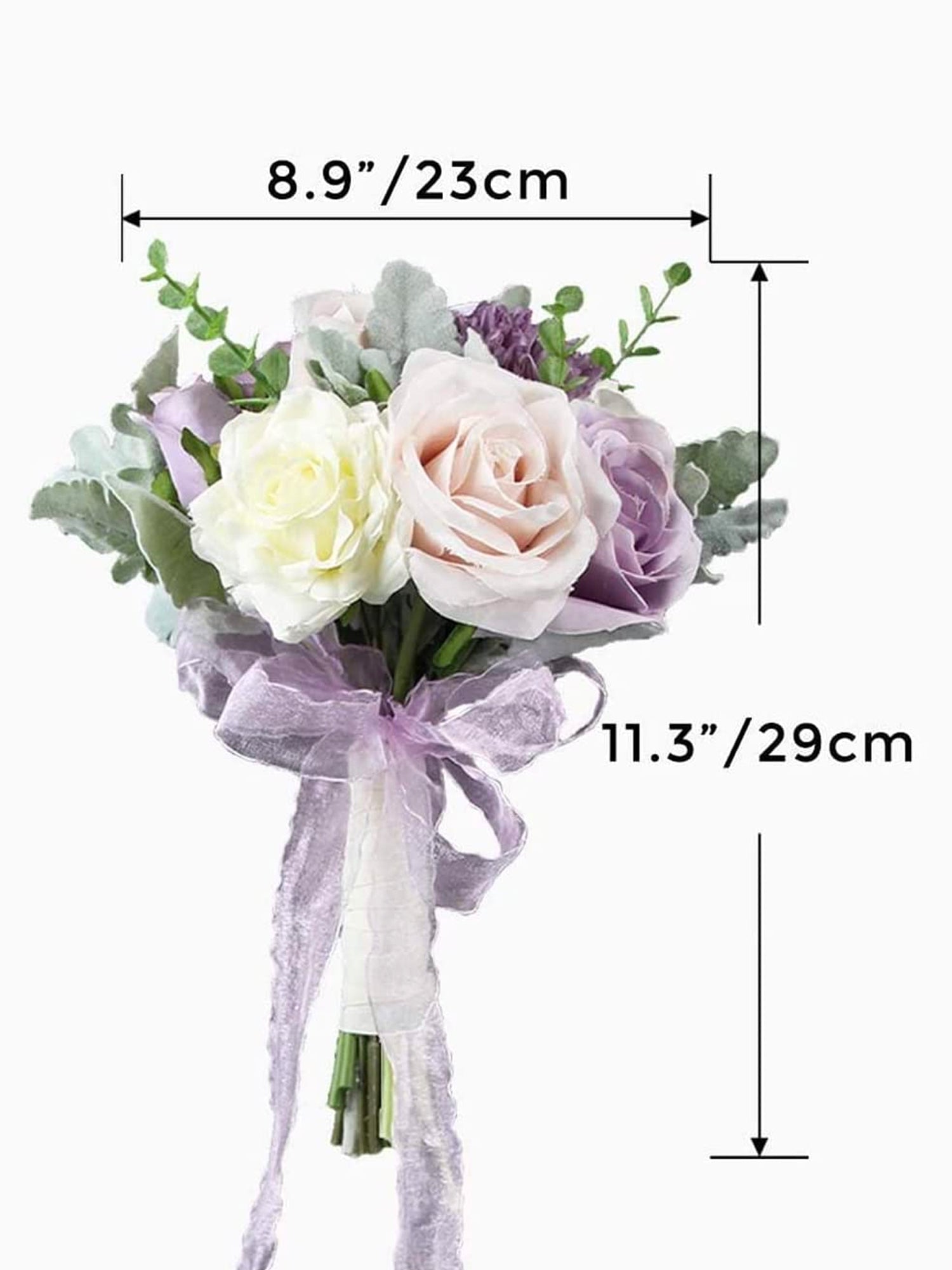 8.9 inch wide Pastel Purple Rounded Bridal Bouquet - Rinlong Flower