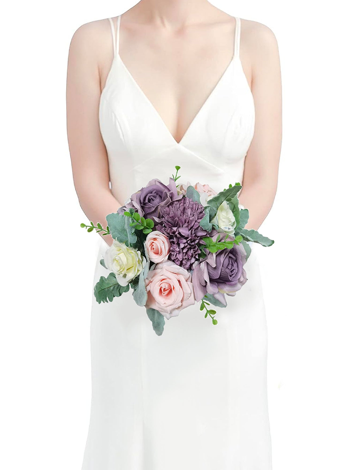 8.9 inch wide Pastel Purple Rounded Bridal Bouquet - Rinlong Flower