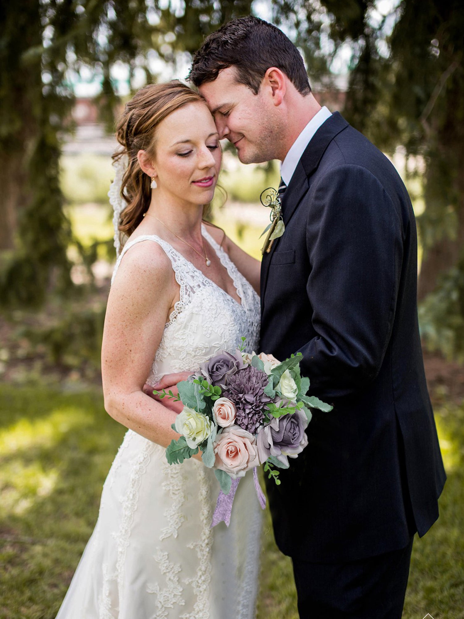 8.9 inch wide Pastel Purple Rounded Bridal Bouquet - Rinlong Flower