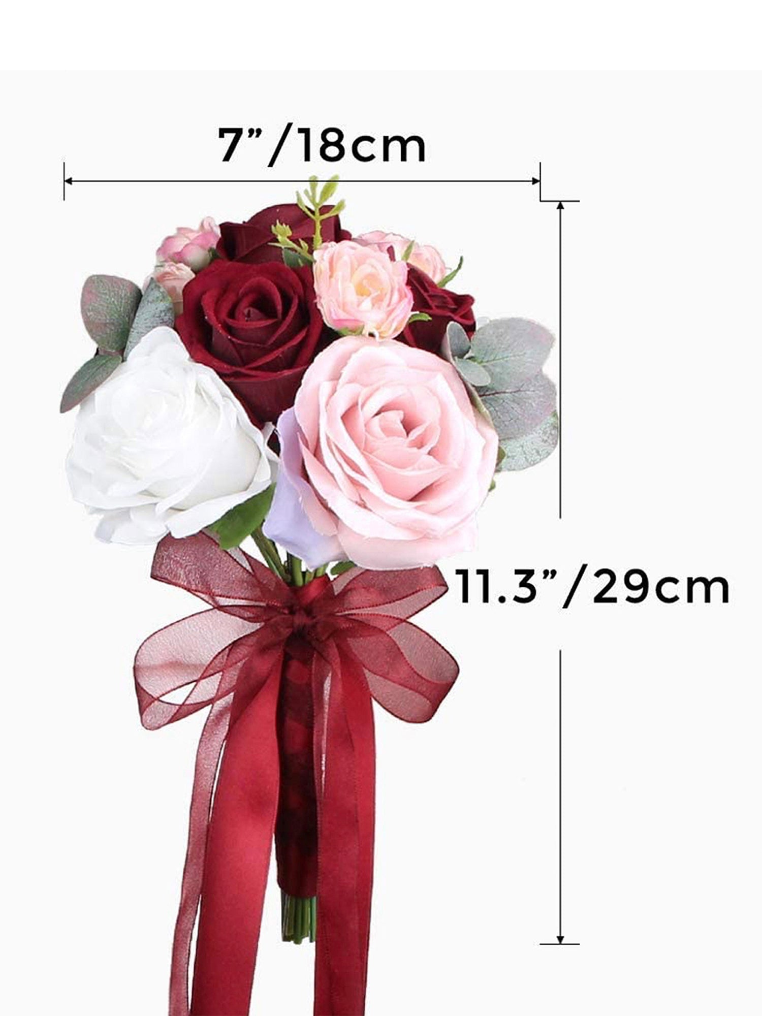11.3 inch wide Burgundy & Blush Bridesmaid Bouquets