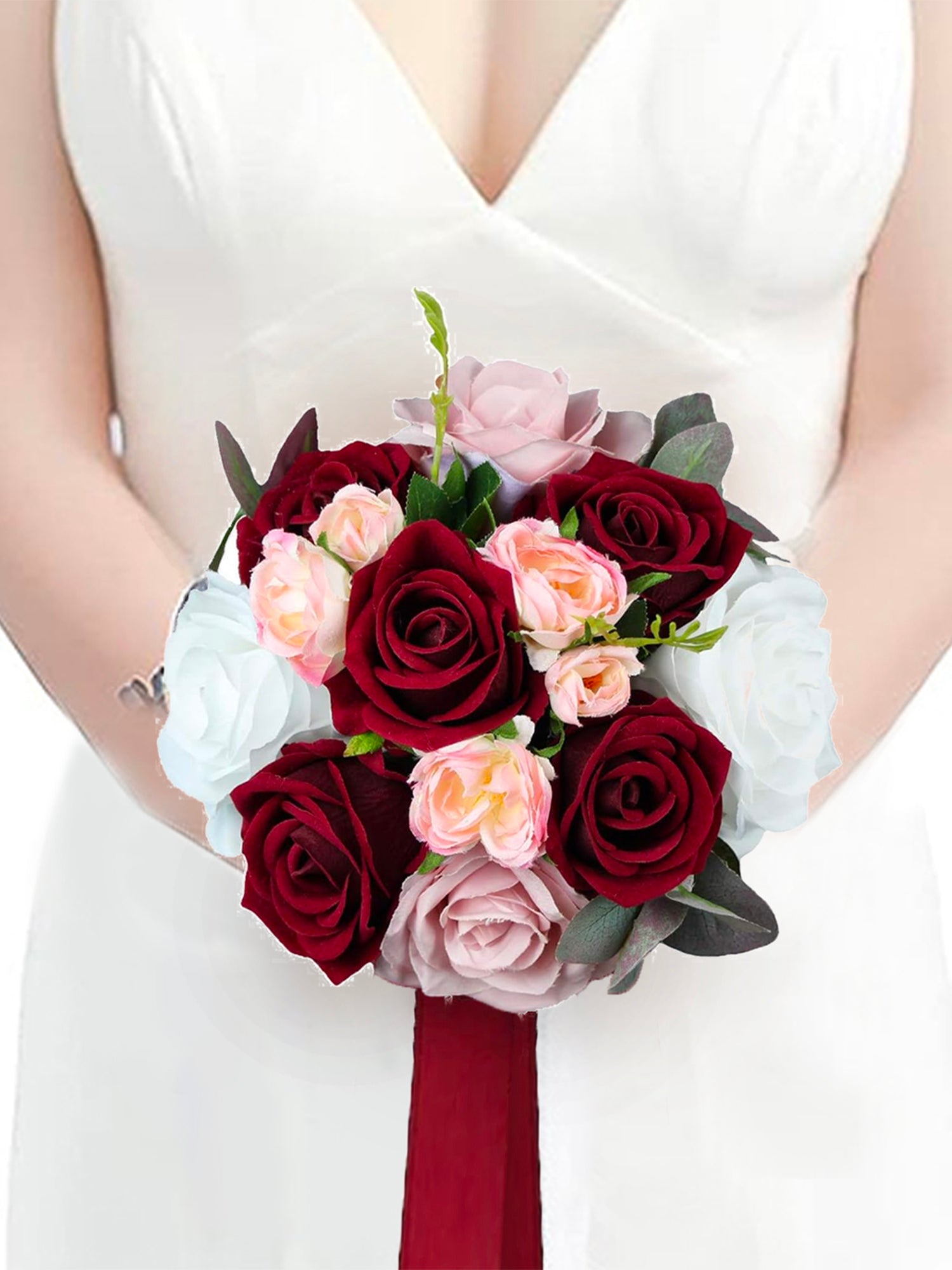 11.3 inch wide Burgundy & Blush Bridesmaid Bouquets - Rinlong Flower