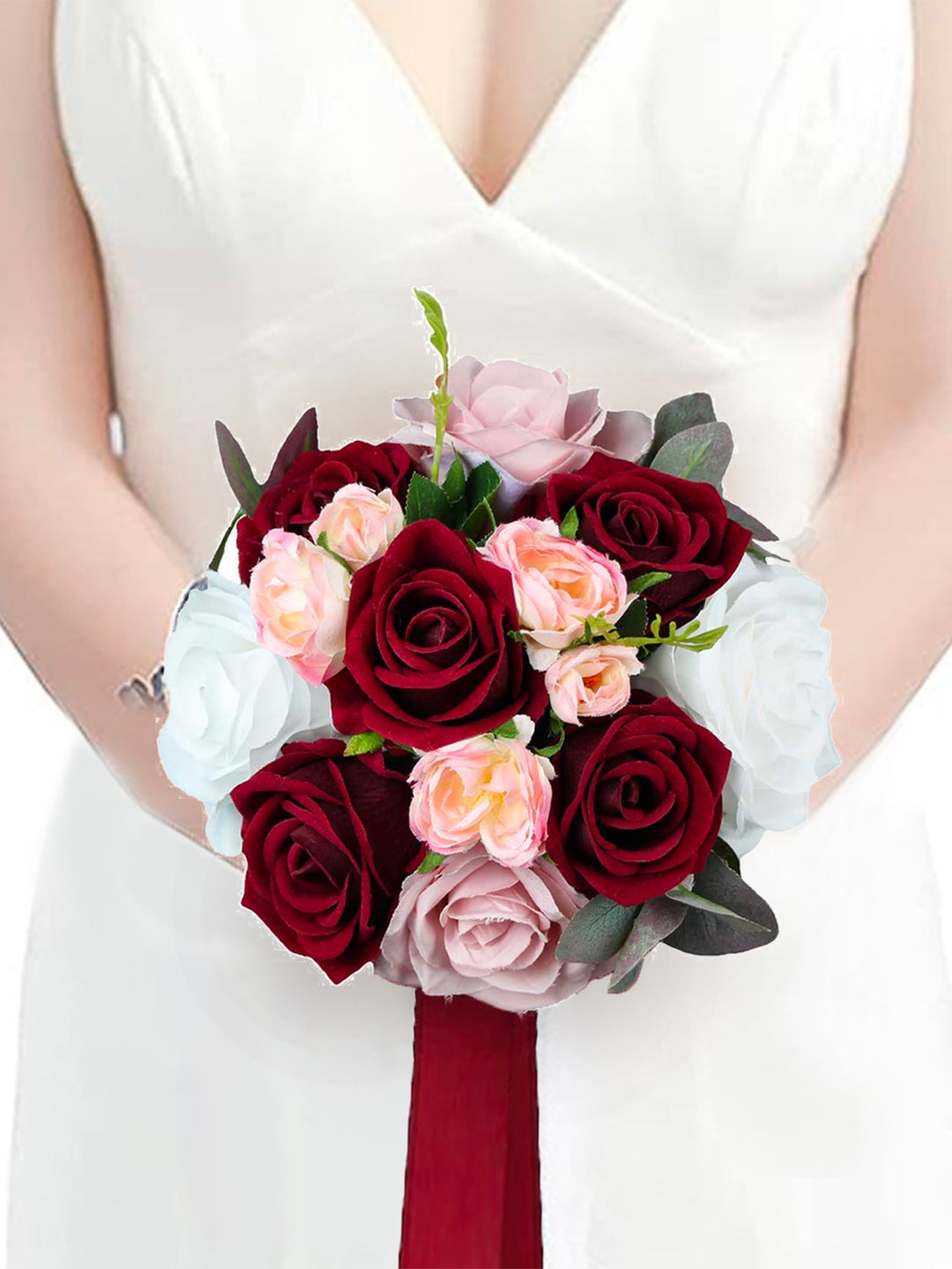 11.3 inch wide Burgundy & Blush Bridesmaid Bouquets - Rinlong Flower