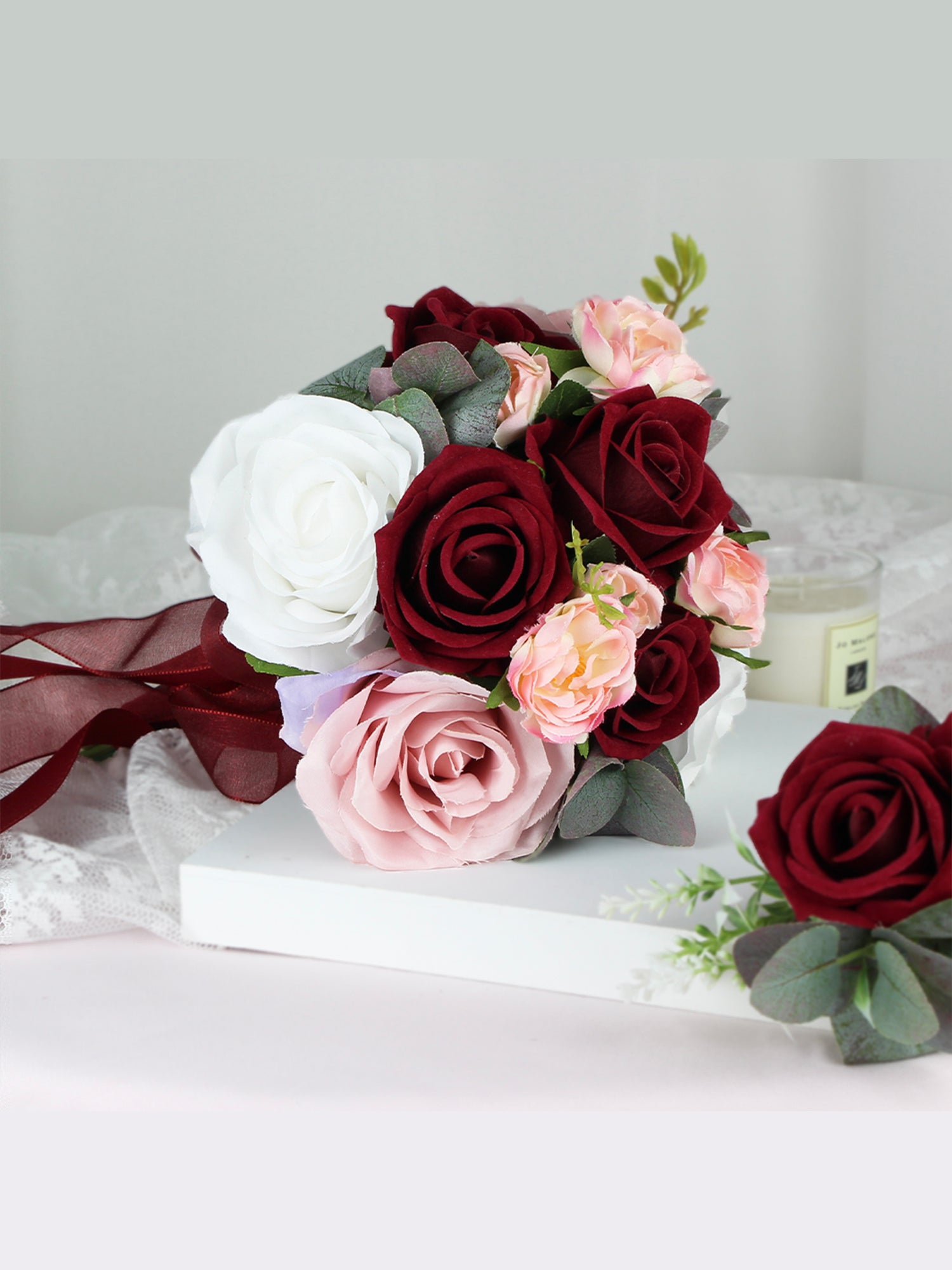 11.3 inch wide Burgundy & Blush Bridesmaid Bouquets