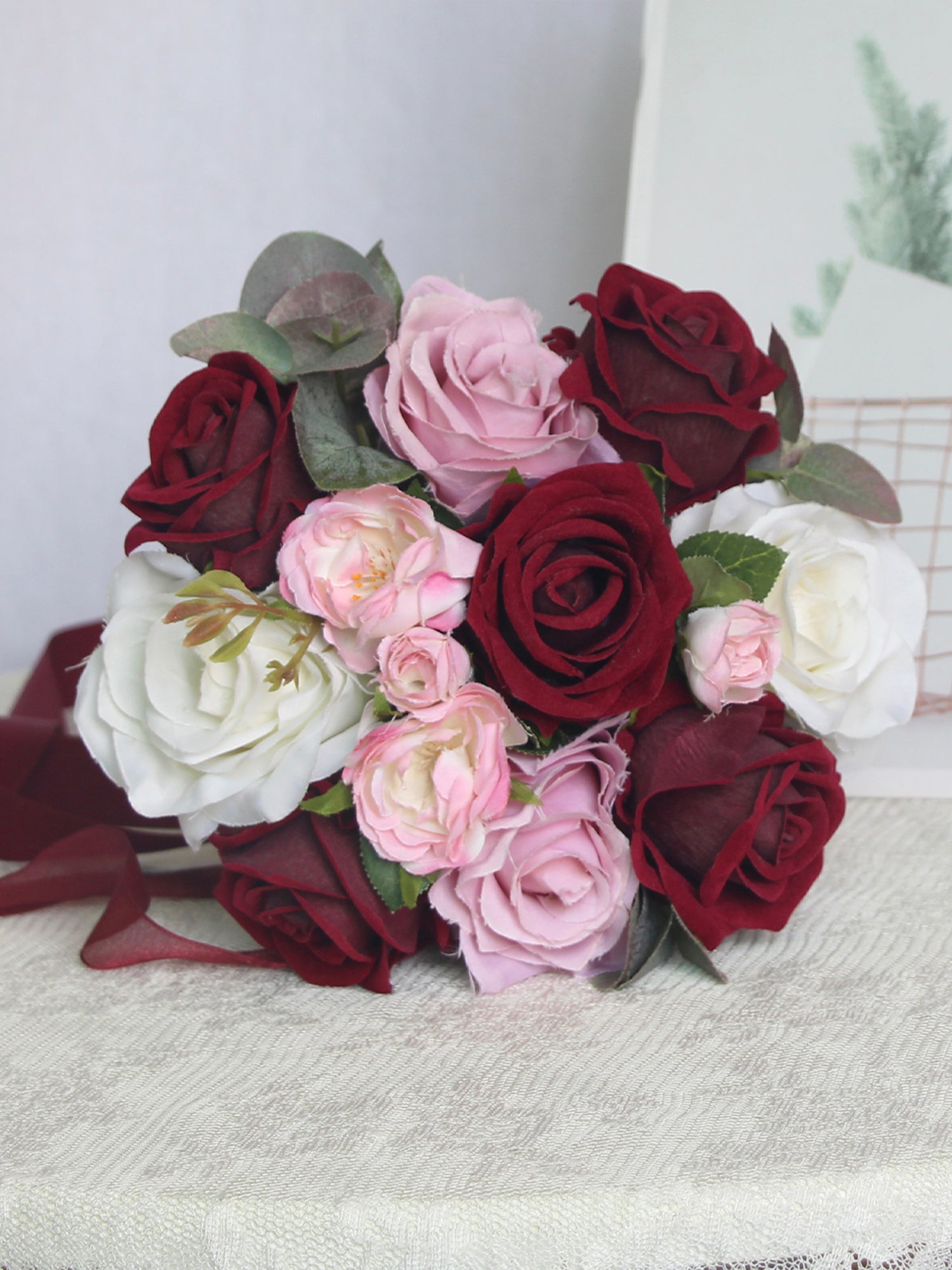 11.3 inch wide Burgundy & Blush Bridesmaid Bouquets - Rinlong Flower