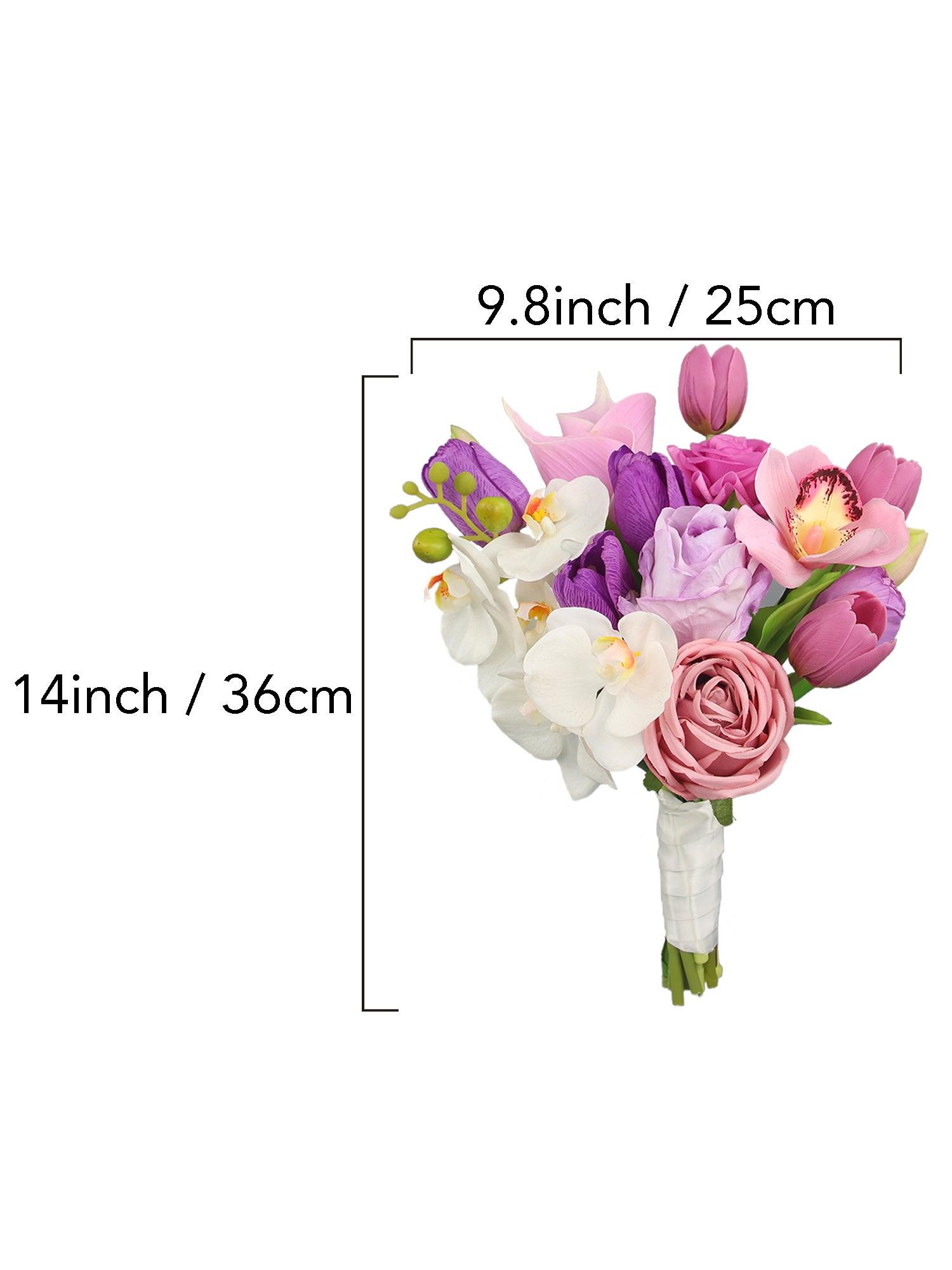 9.8 inch wide Pink & Purple Bridal Bouquet - Rinlong Flower