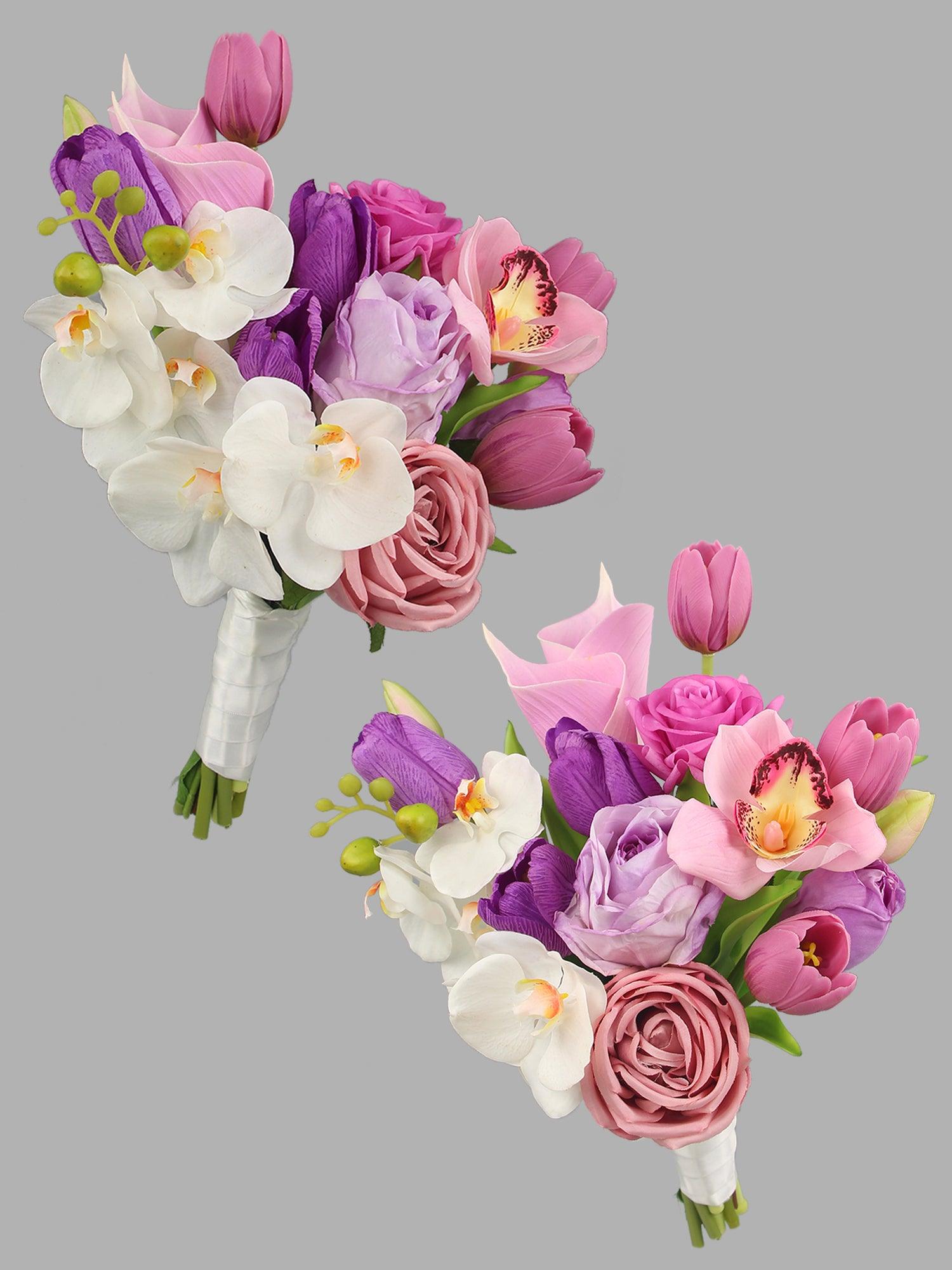 9.8 inch wide Pink & Purple Bridal Bouquet - Rinlong Flower