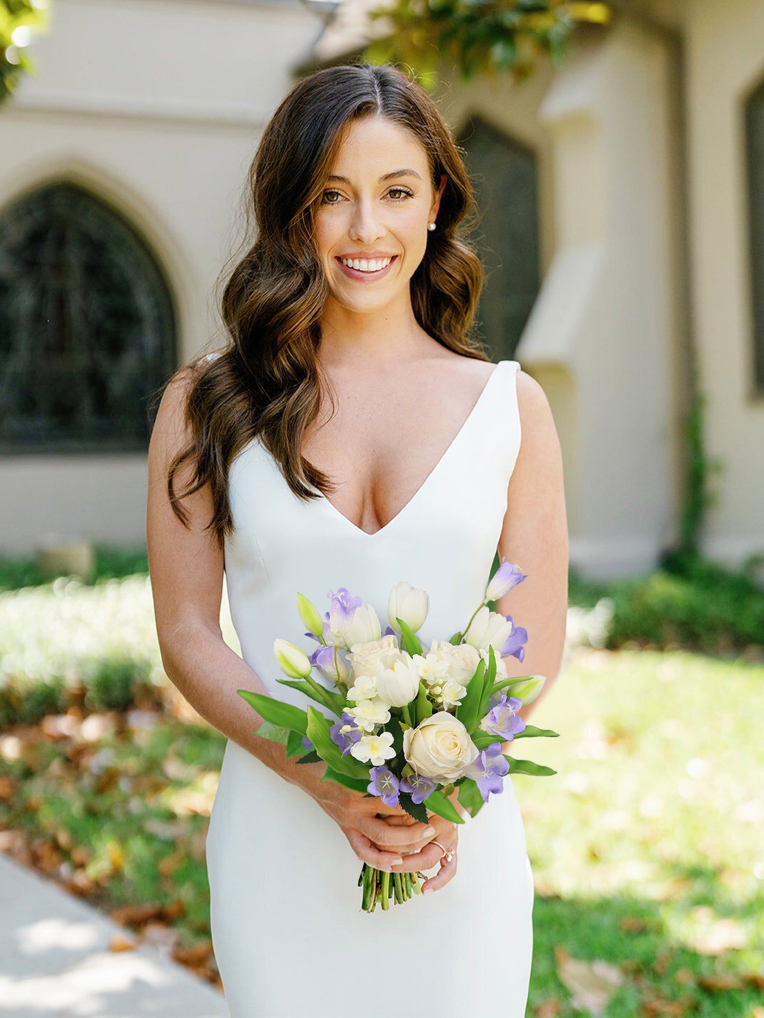 10.3 inch wide Lilac & White Bridal Bouquet